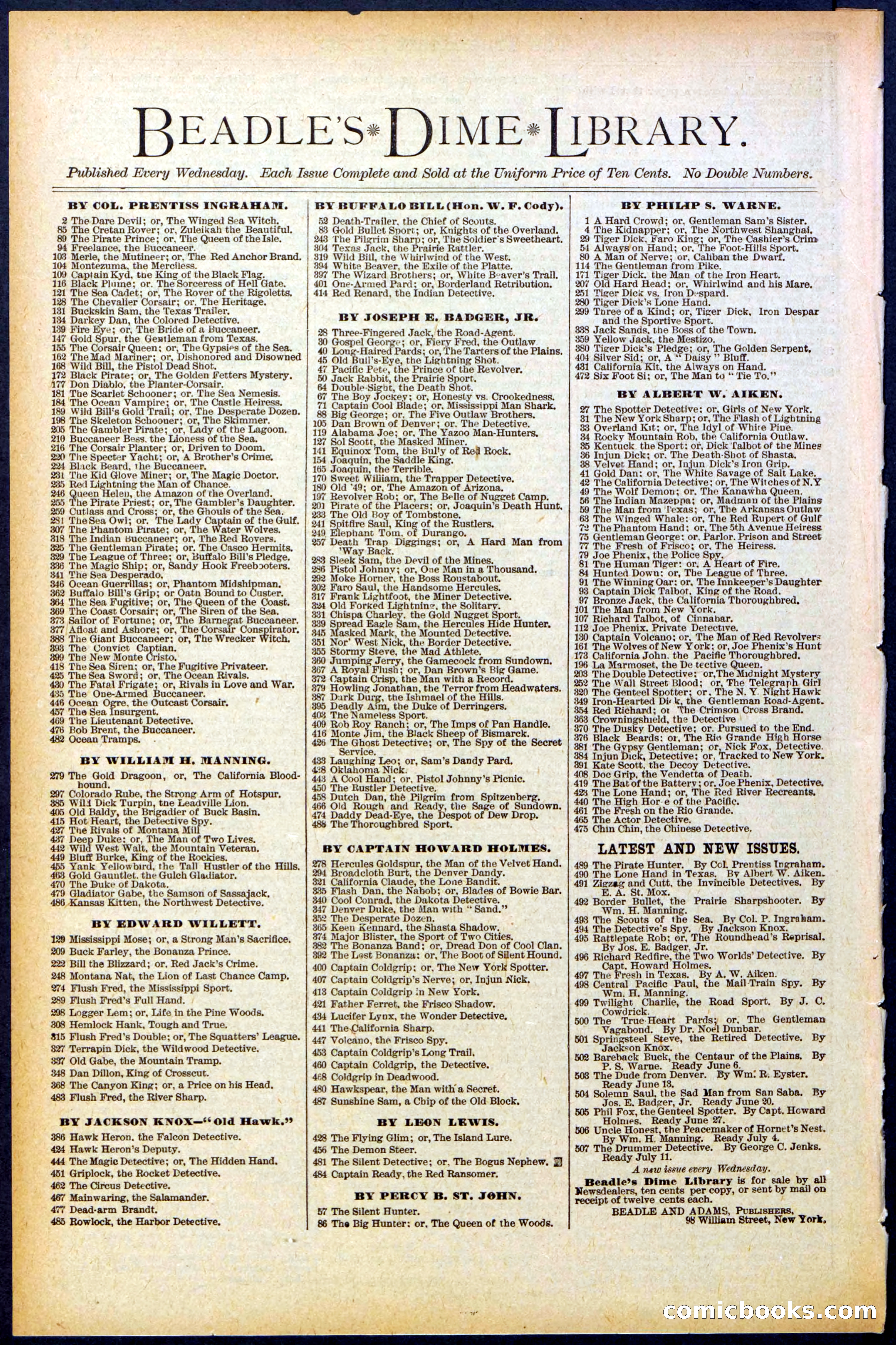 Beadle's New York Dime Library, No. 500 — page 32 of 32