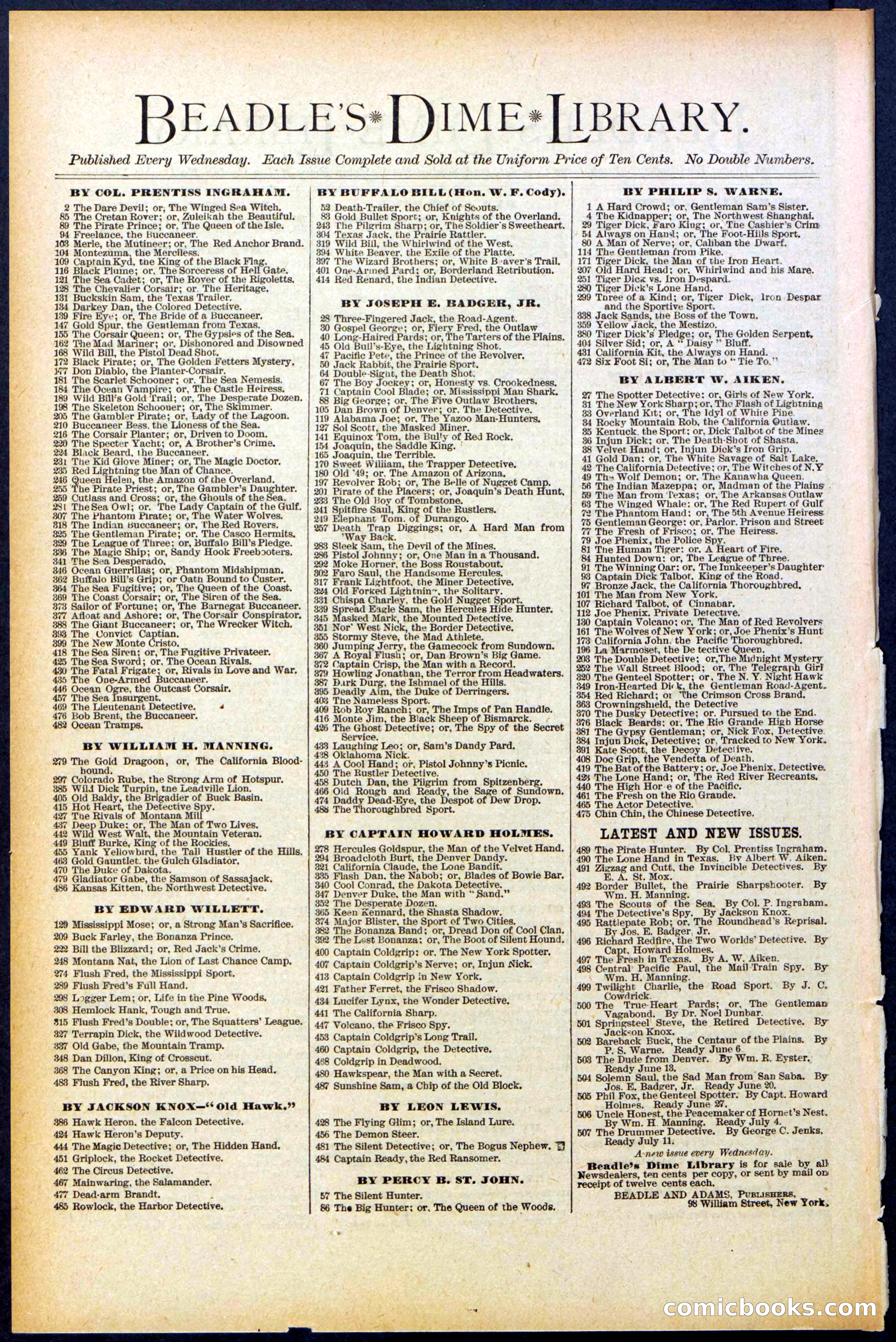 Beadle's New York Dime Library No. 501 — page 32 of 32