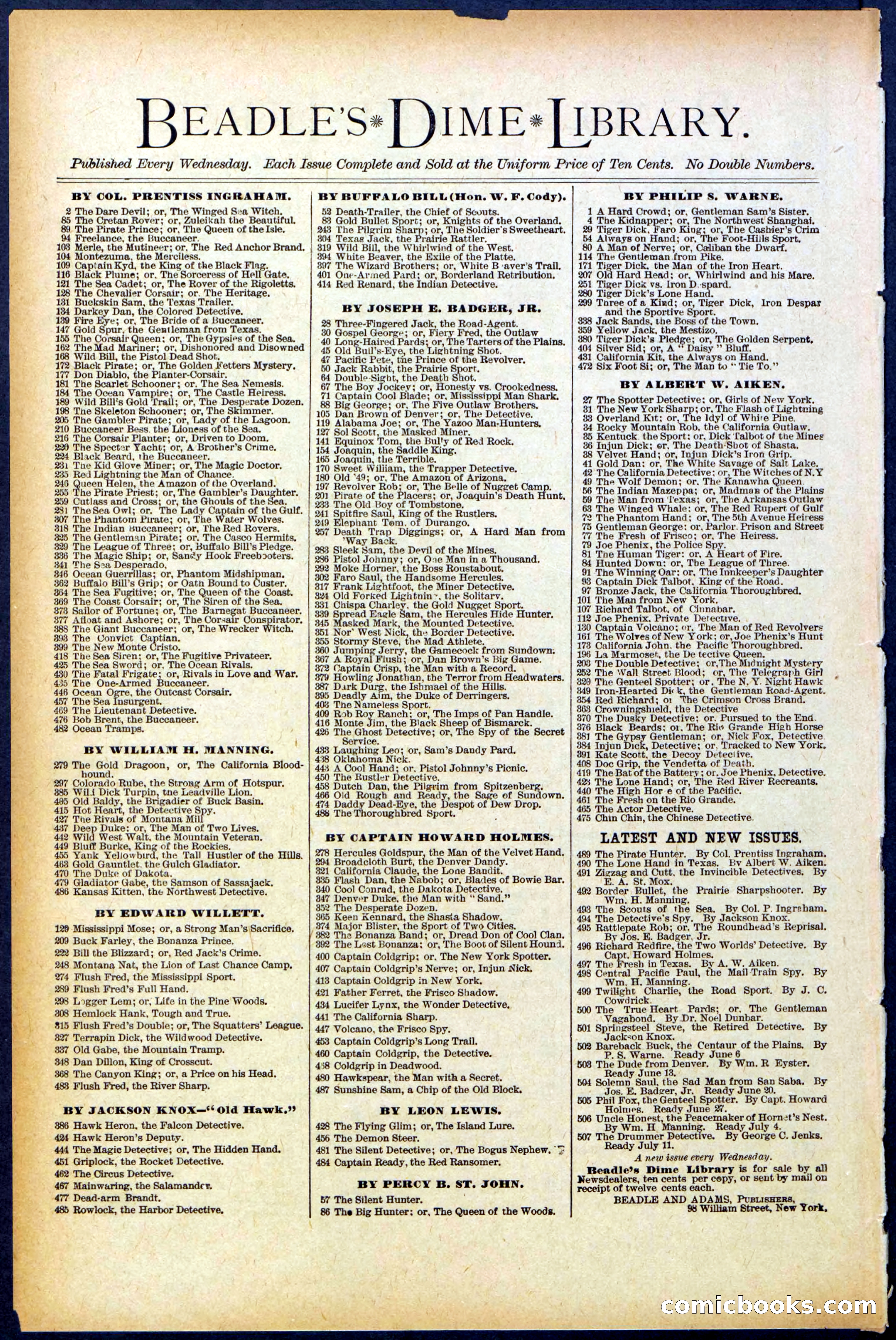 Beadle's Dime Library, No. 502 — page 32 of 32