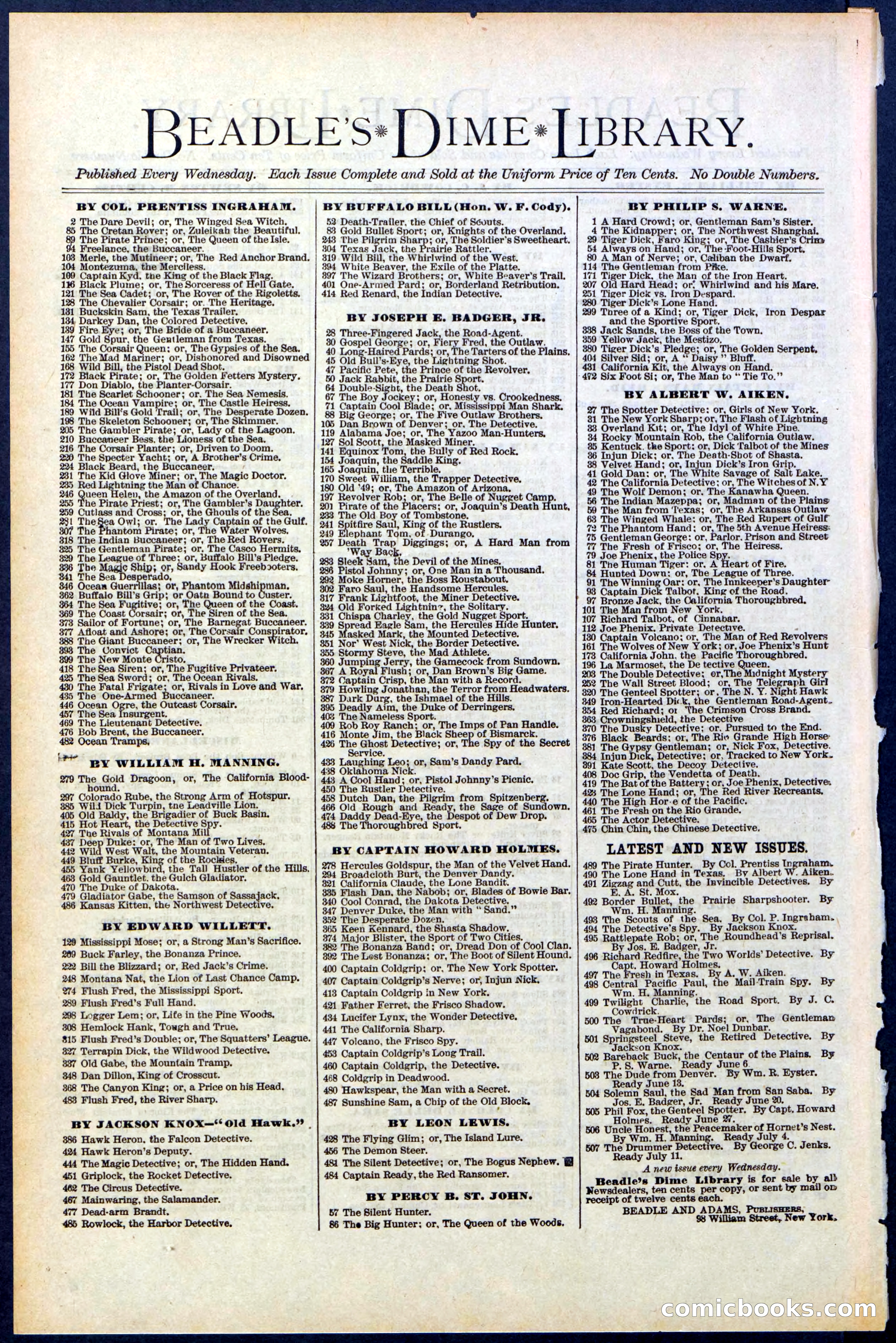 Beadle's New York Dime Library, No. 503 — page 32 of 32