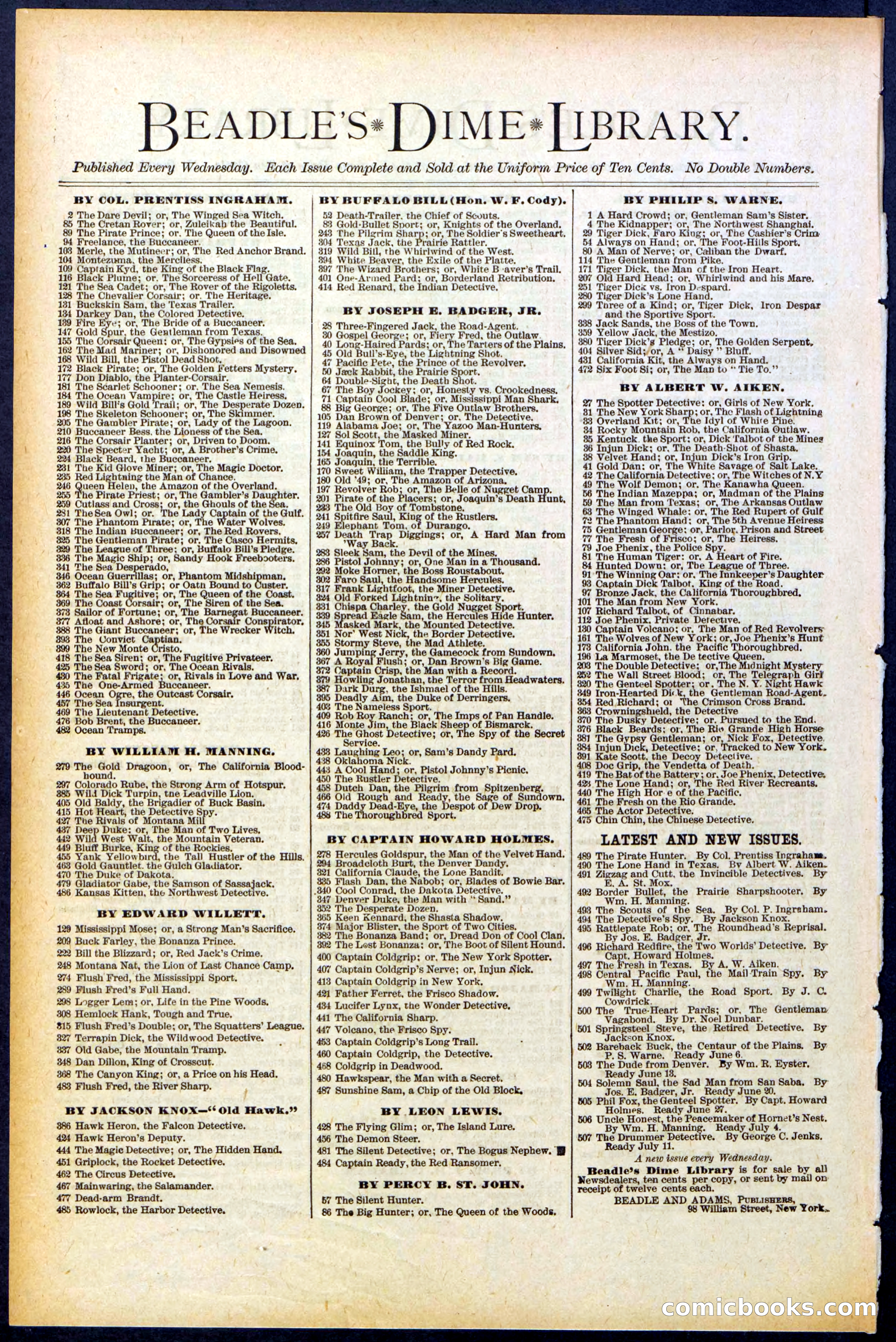 Beadle's New York Dime Library No. 504 — page 32 of 32