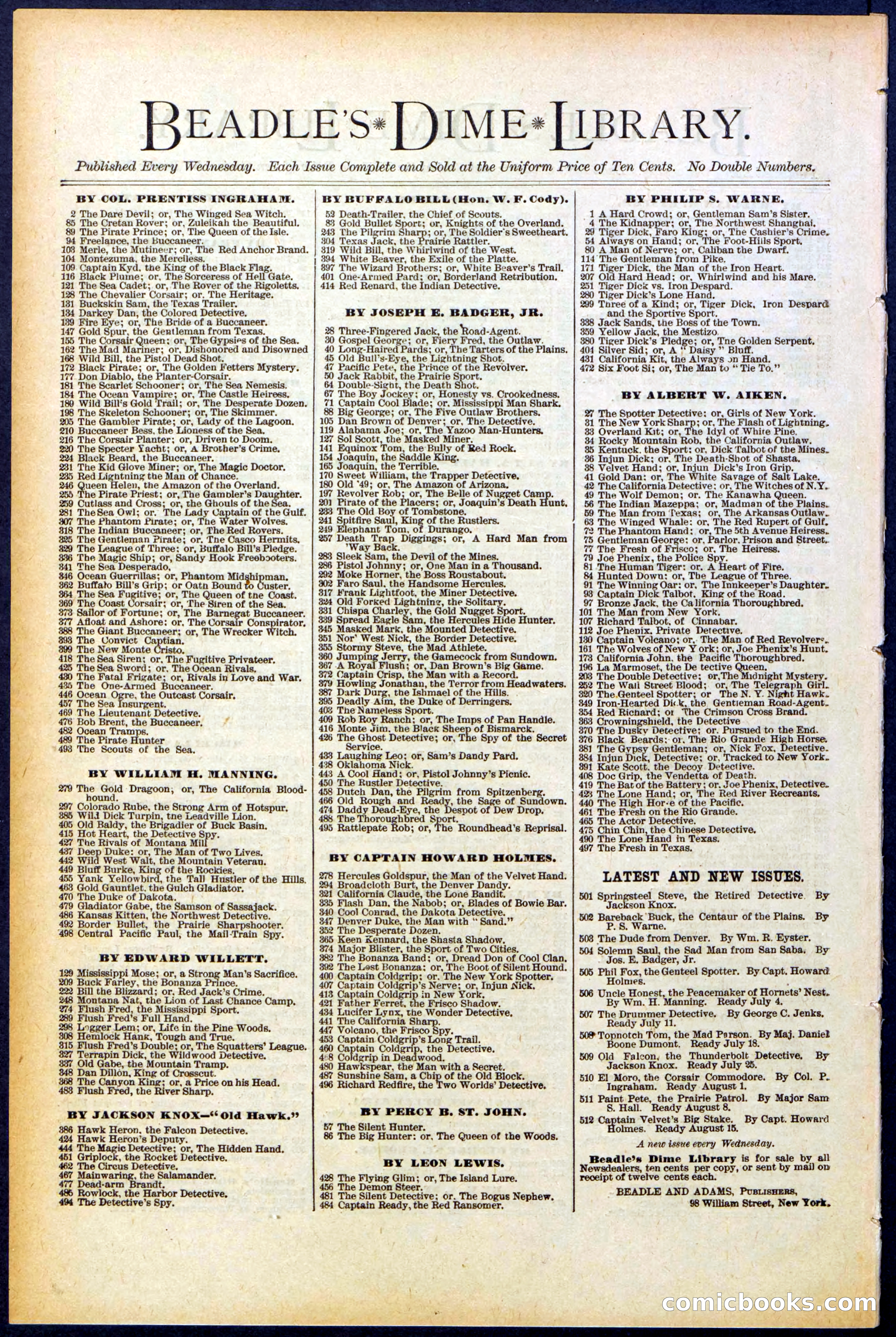 Beadle's New York Dime Library No. 505 — page 32 of 32