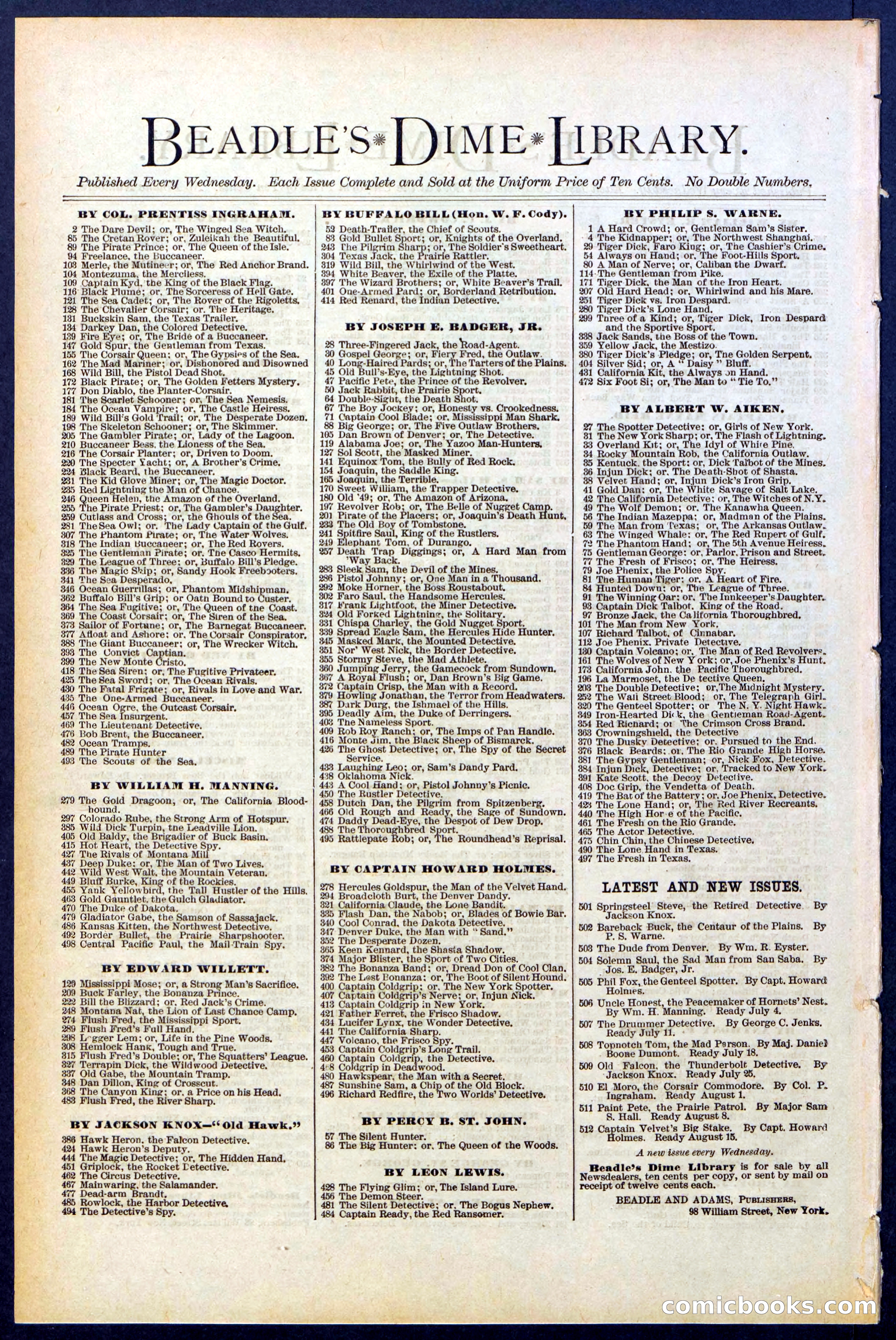 Beadle's New York Dime Library, No. 506 — page 32 of 32