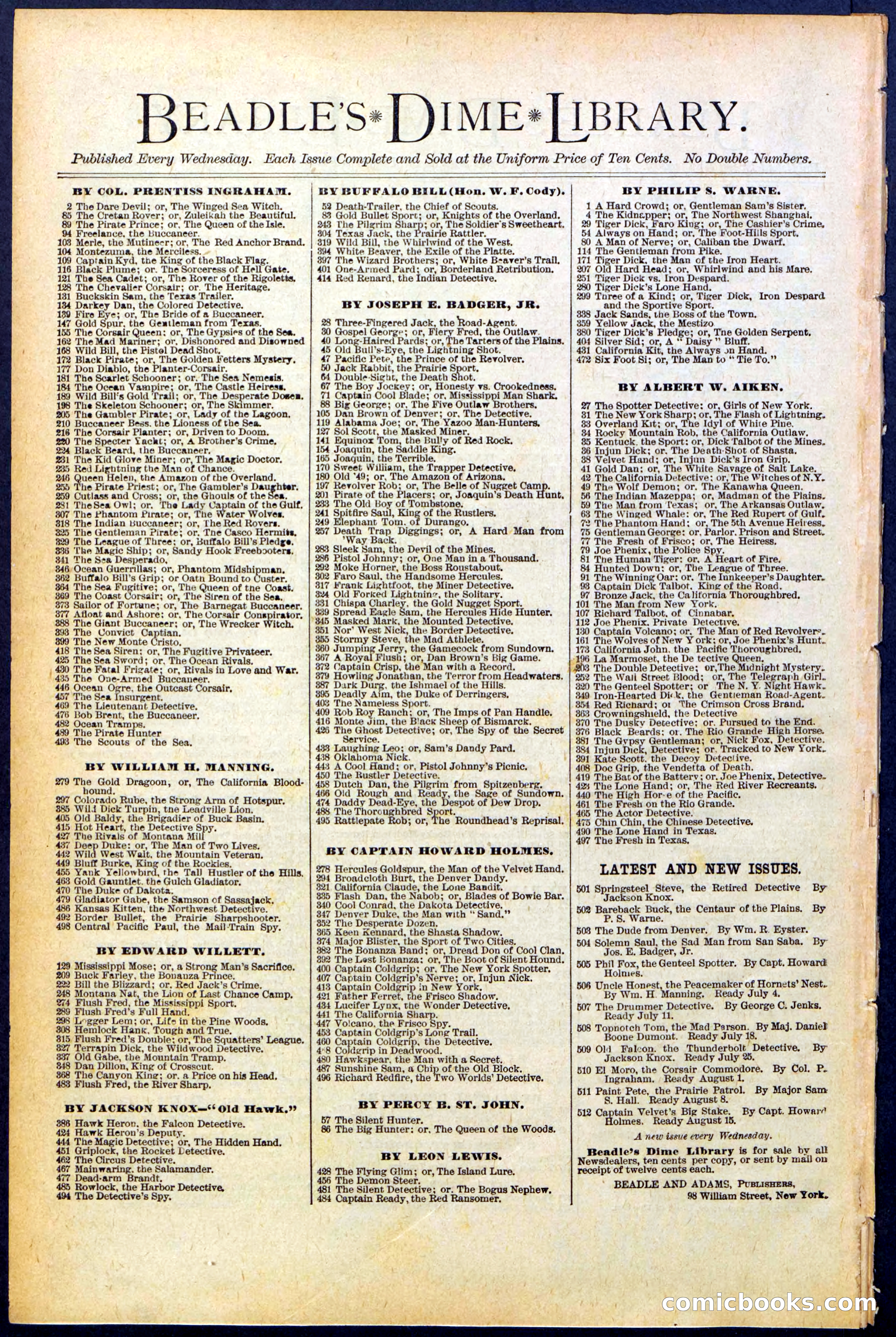 Beadle's Dime Library No. 507 — page 32 of 32
