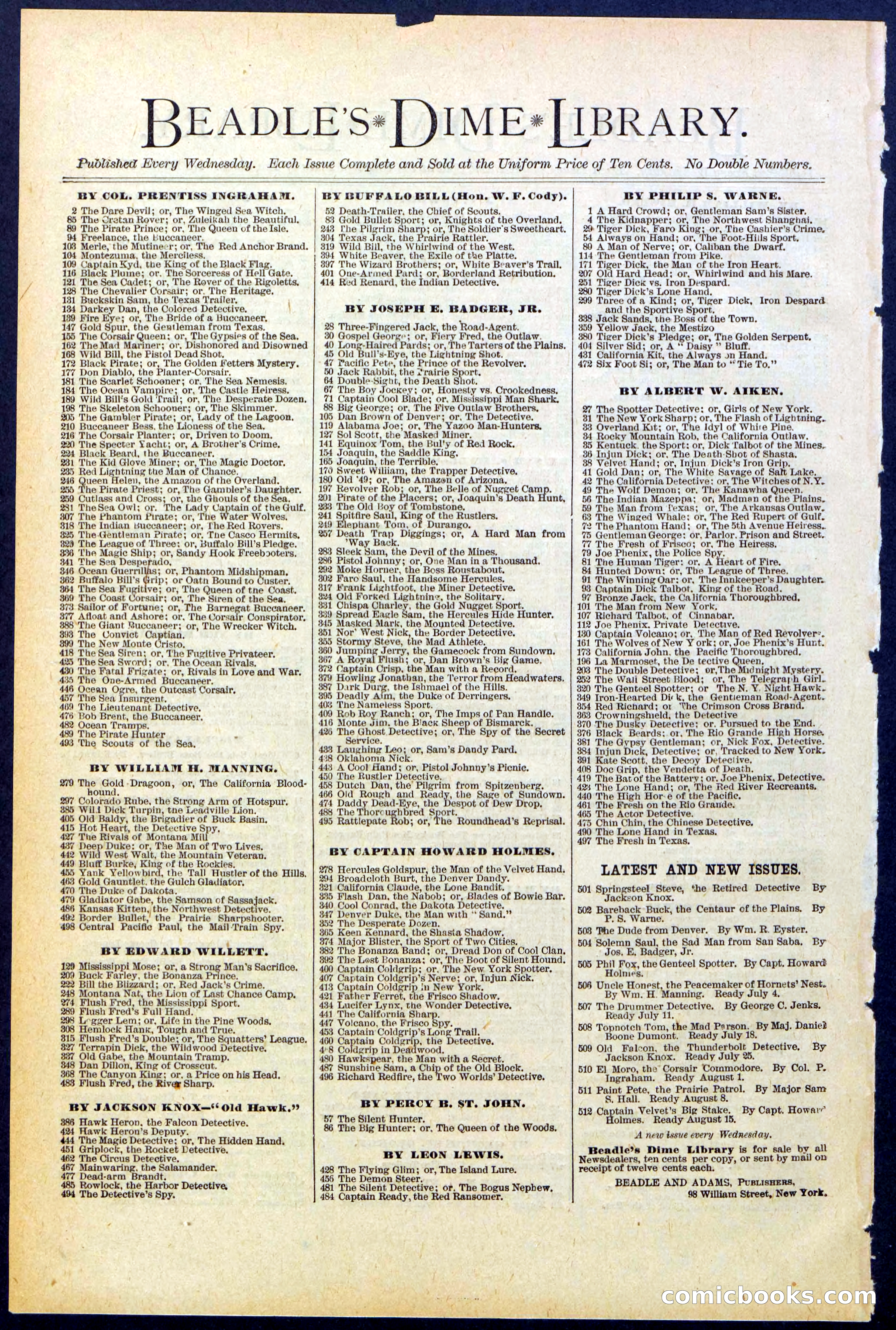 Beadle's New York Dime Library, No. 508 — page 32 of 32
