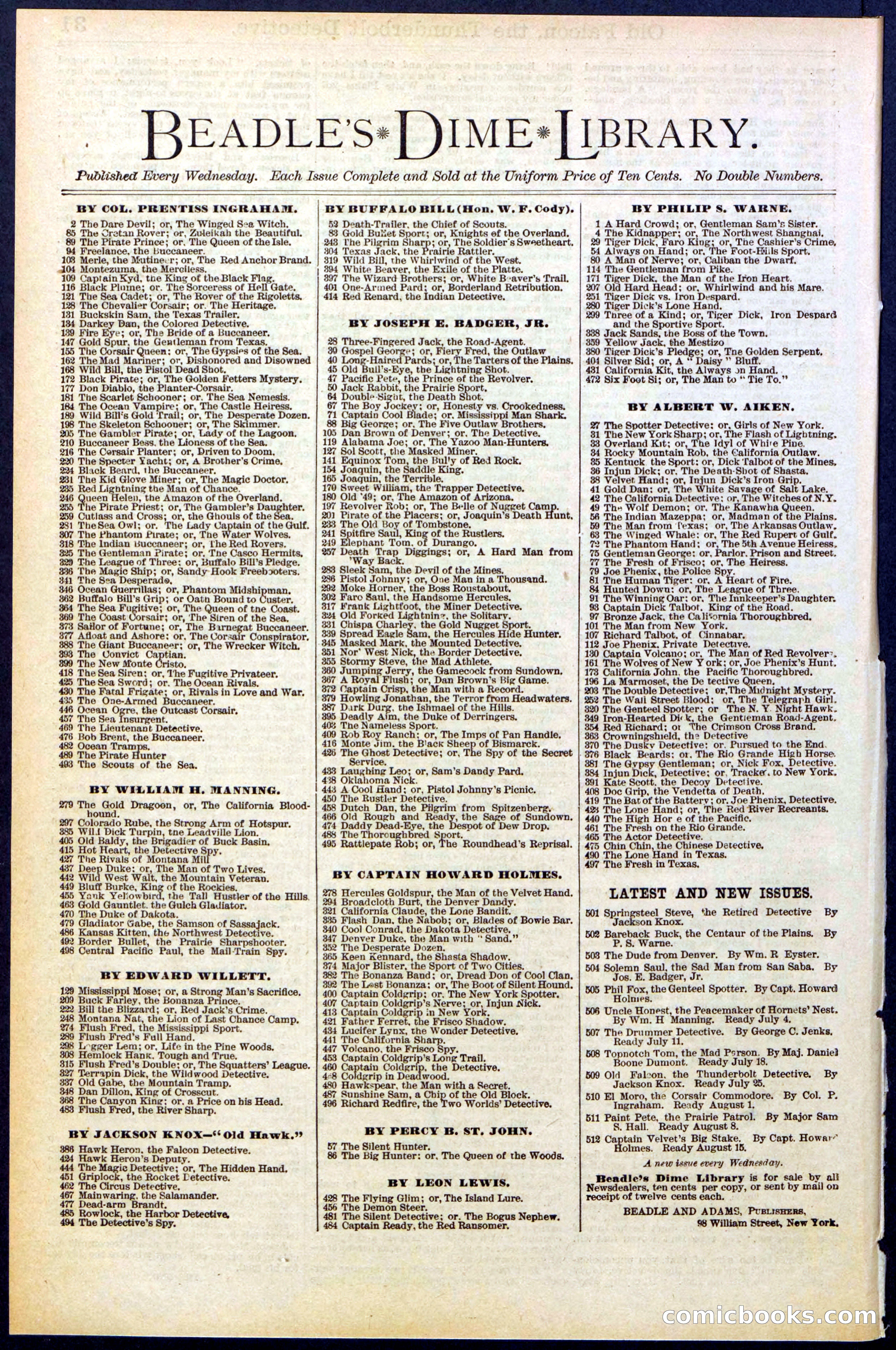 Beadle's Dime Library No. 509 — page 32 of 32