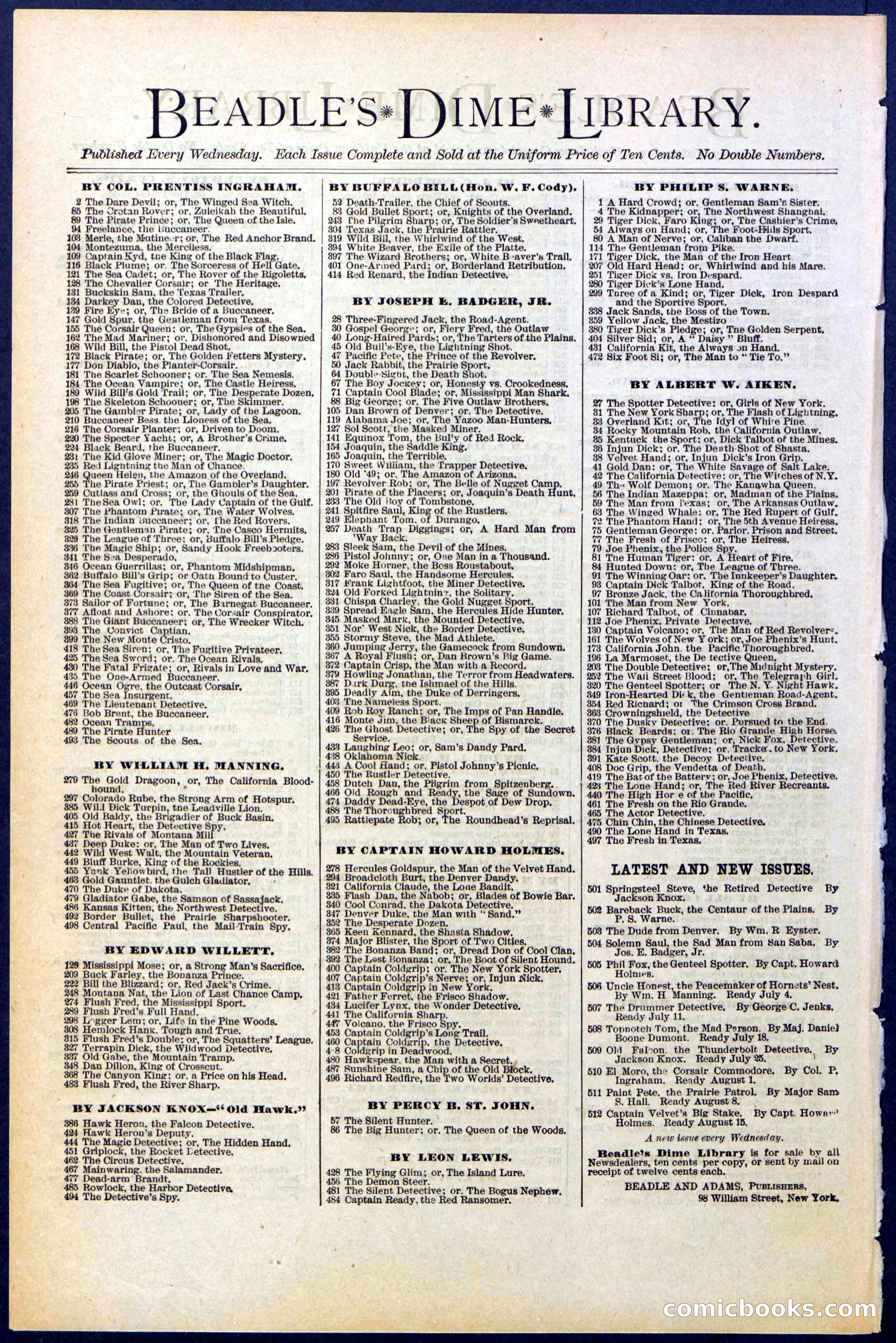 Beadle's Dime Library No. 510 — page 32 of 32