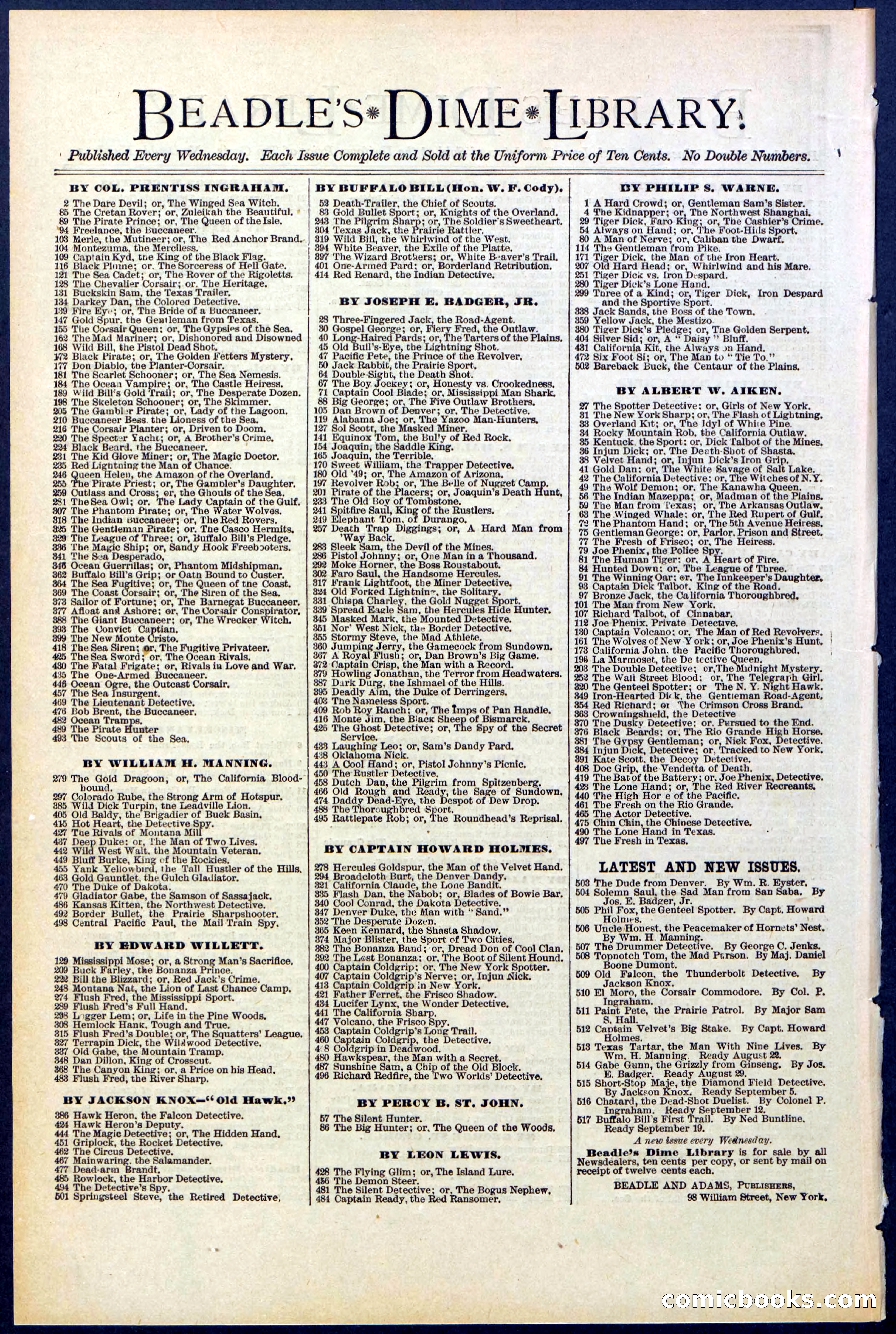 Beadle's New York Dime Library, No. 511 — page 32 of 32