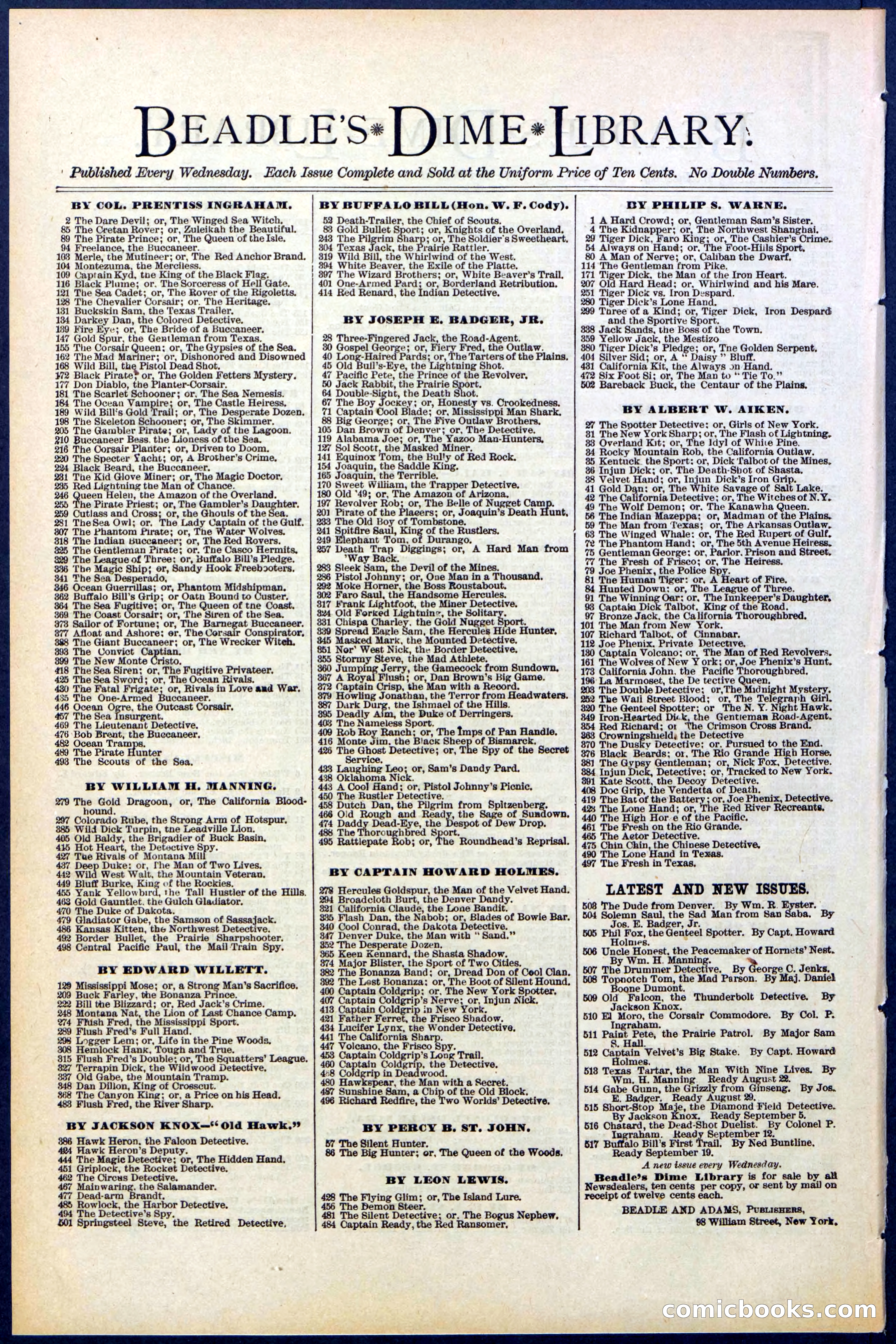 Beadle's New York Dime Library, No. 512 — page 32 of 32
