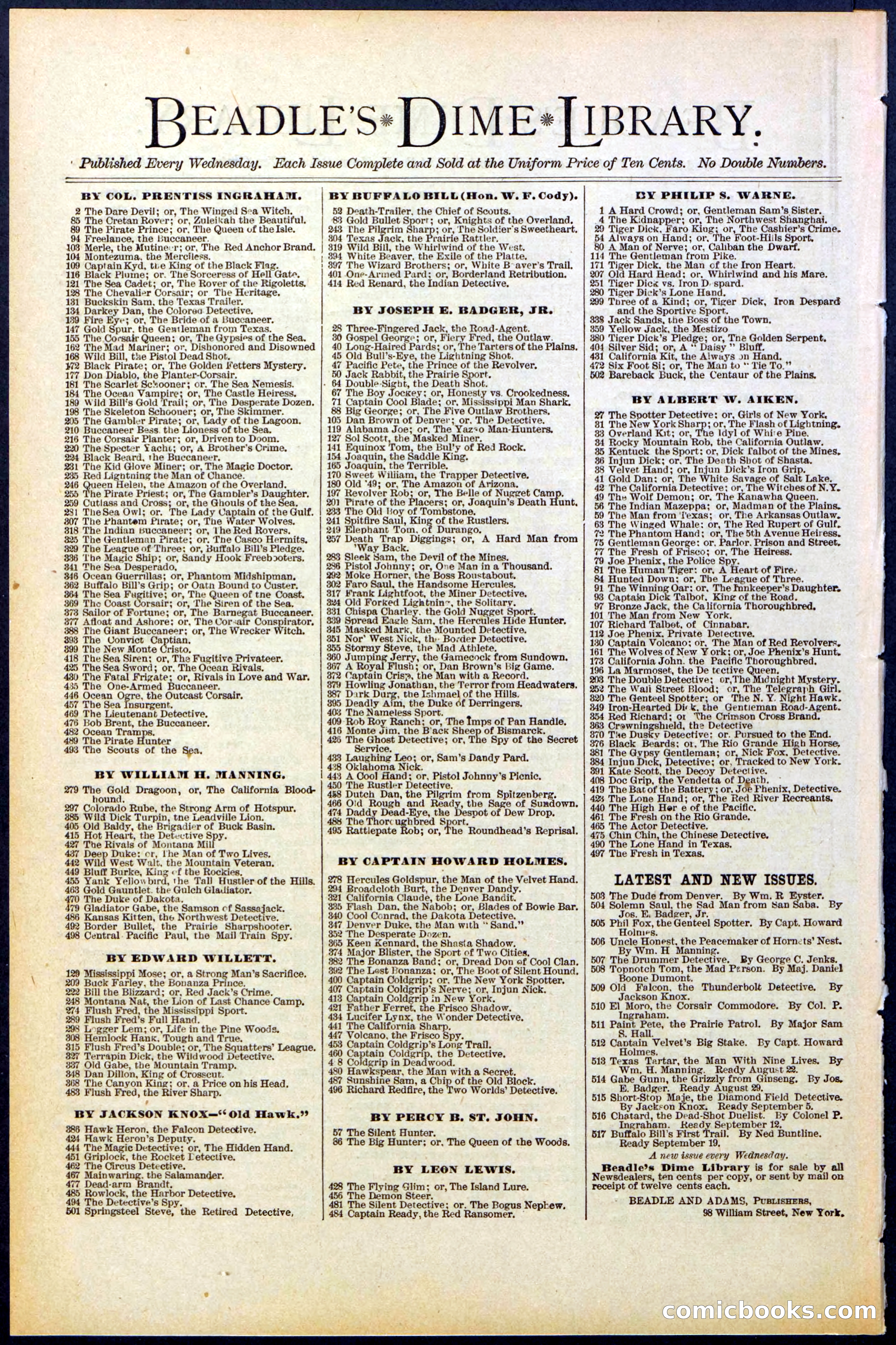Beadle's New York Dime Library No. 513 — page 32 of 32
