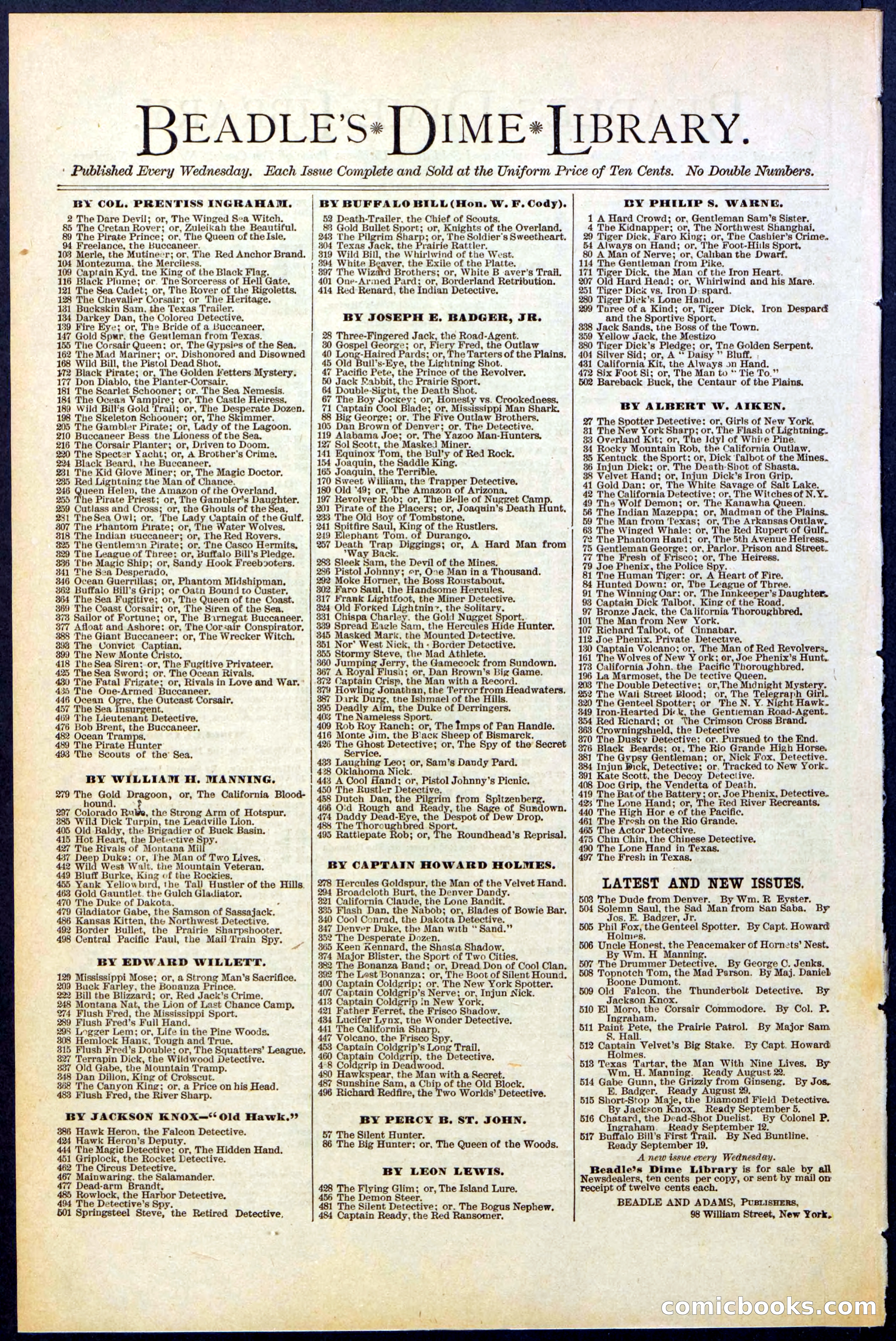 Beadle's New York Dime Library, No. 514 — page 32 of 32