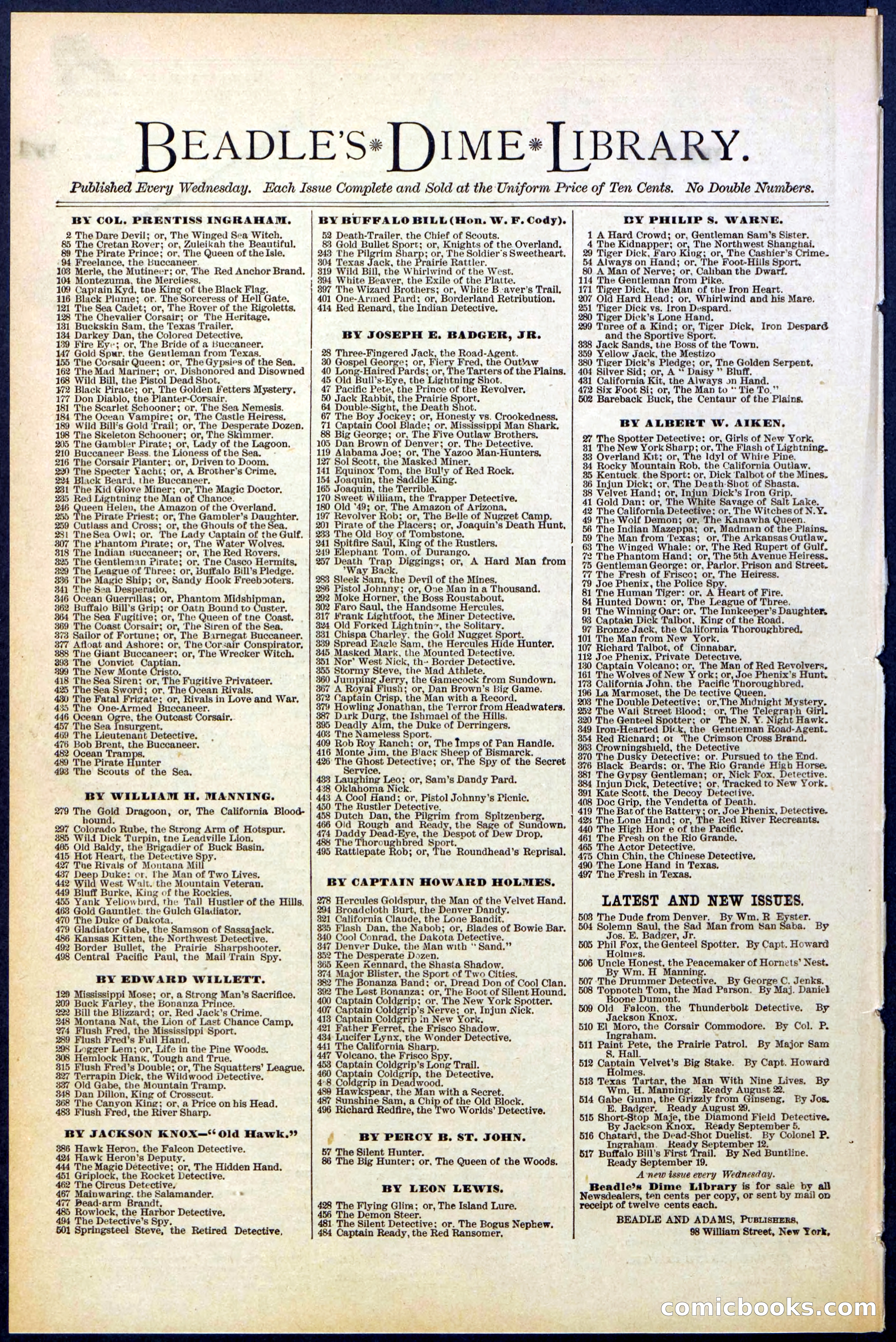 Beadle's New York Dime Library No. 515 — page 32 of 32