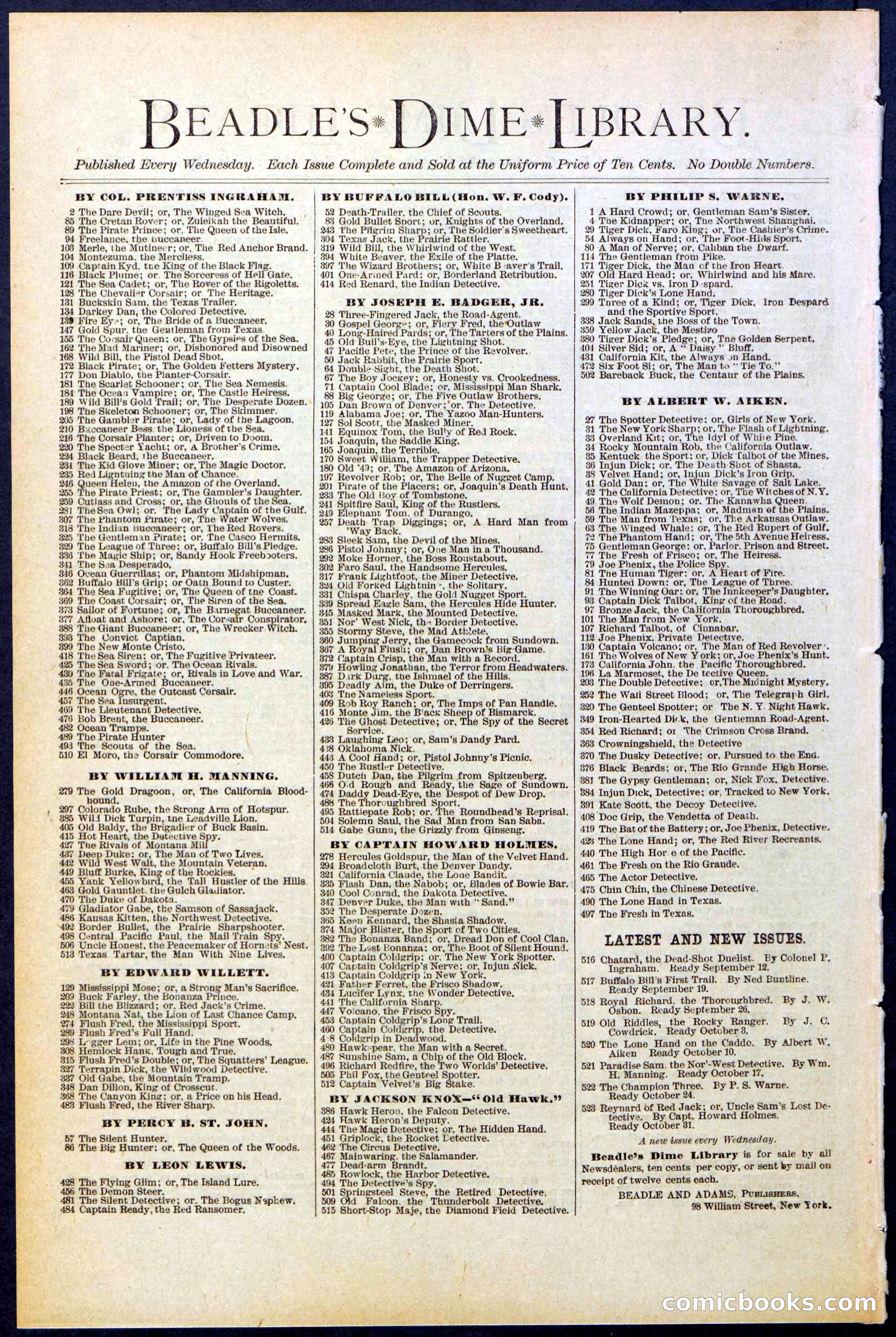 Beadle's New York Dime Library No. 516 — page 32 of 32