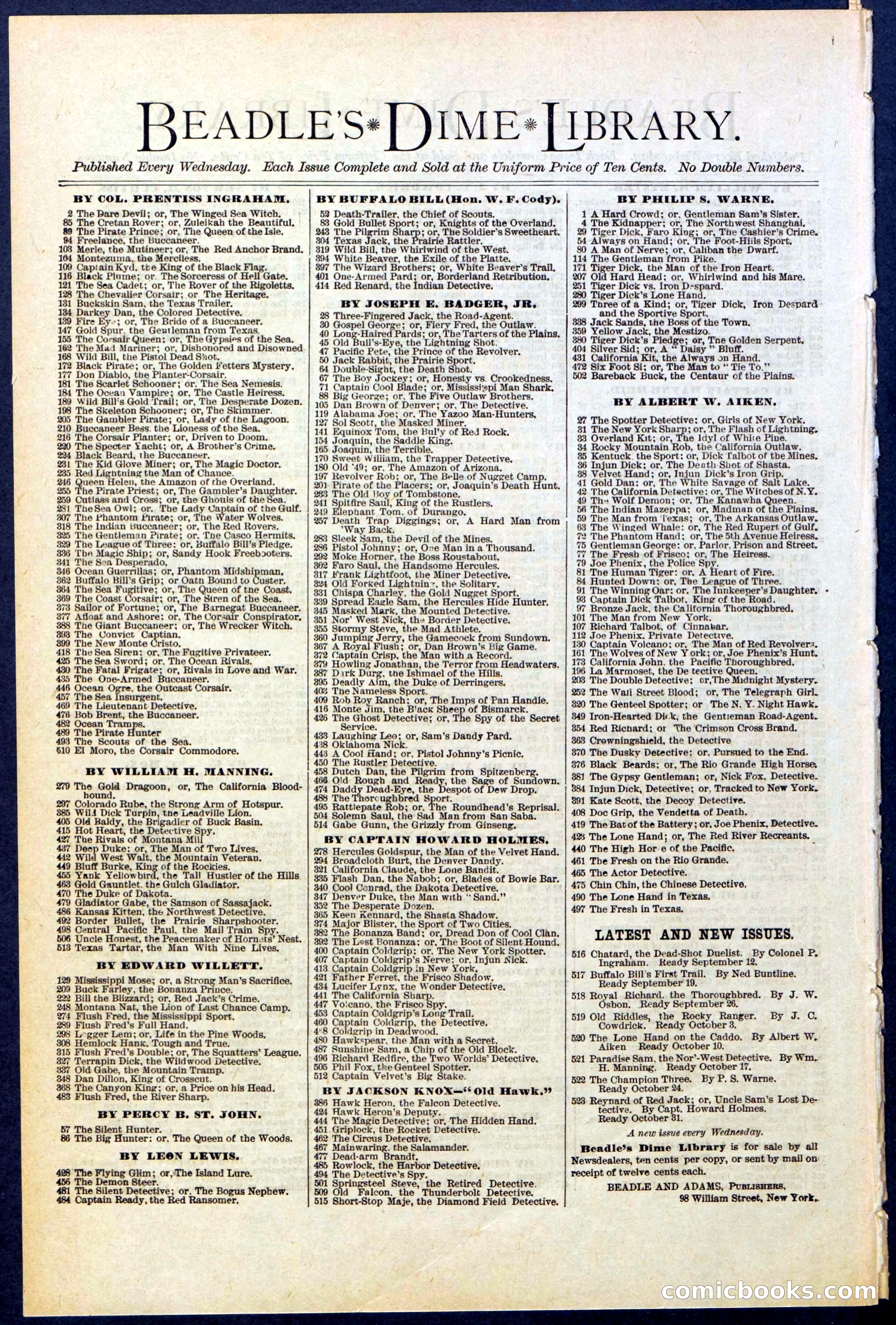 Beadle's New York Dime Library No. 517 — page 32 of 32