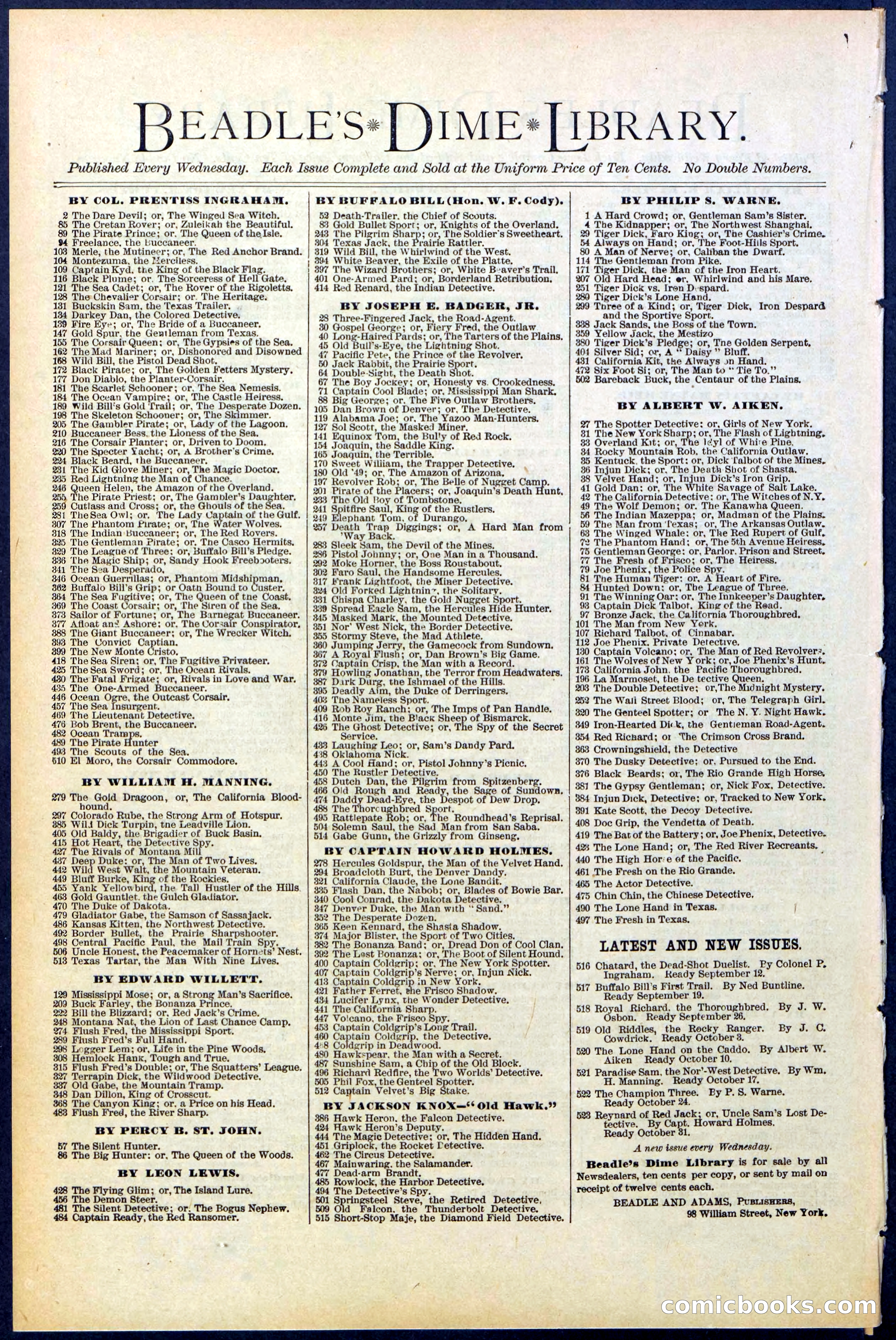 Beadle's Dime Library No. 518 — page 32 of 32