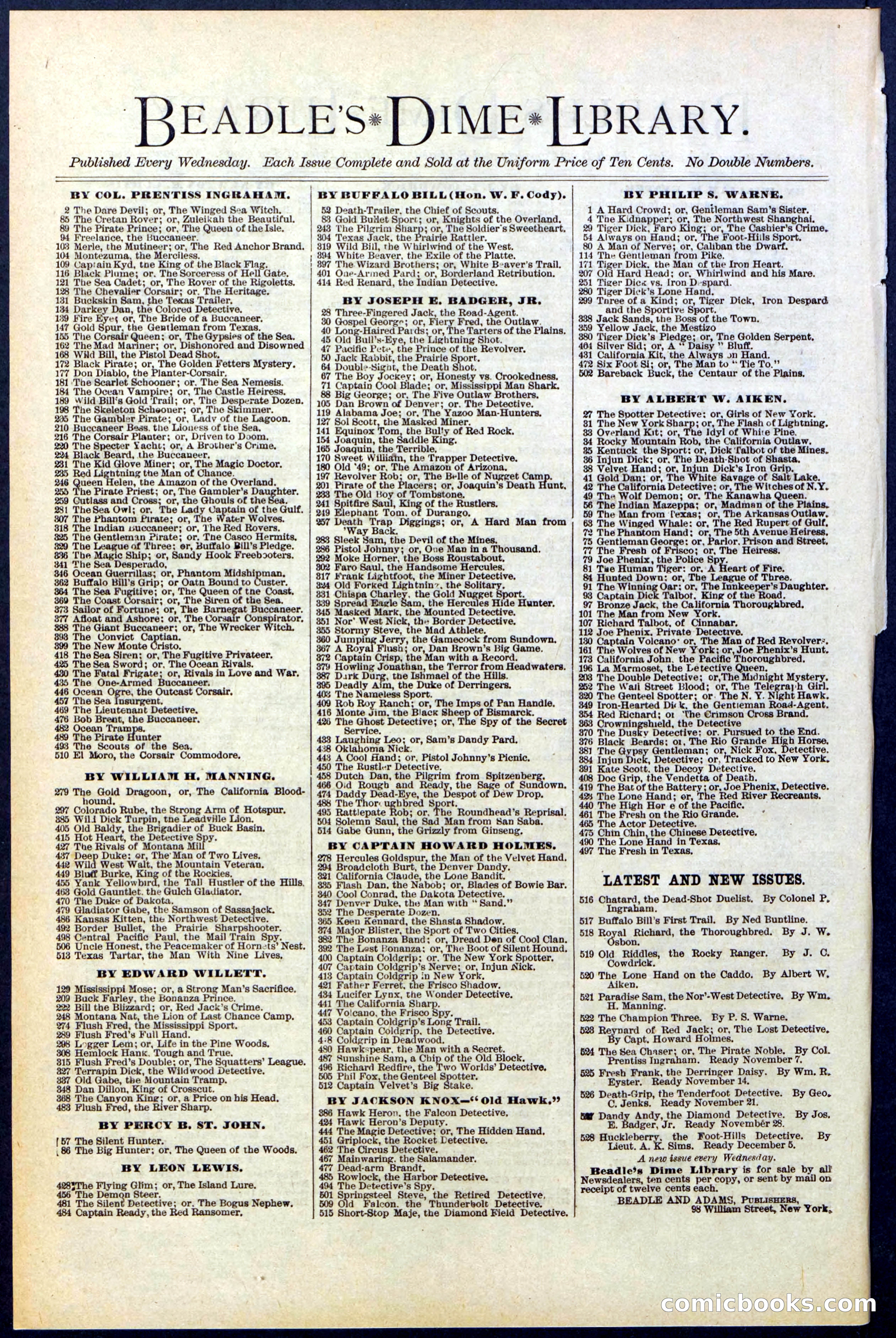 Beadle's New York Dime Library No. 523 — page 32 of 32