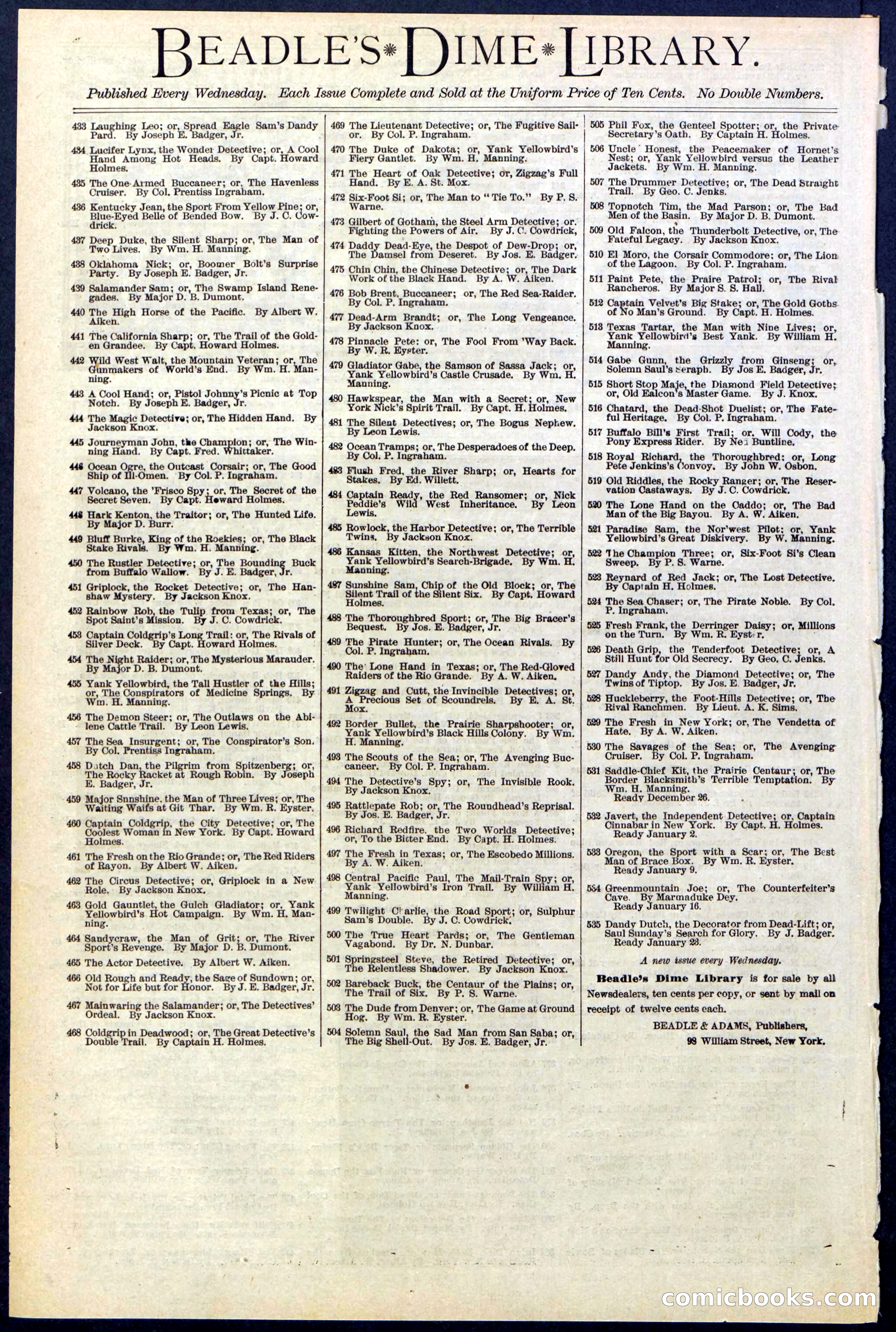 Beadle's New York Dime Library No. 530 — page 40 of 40