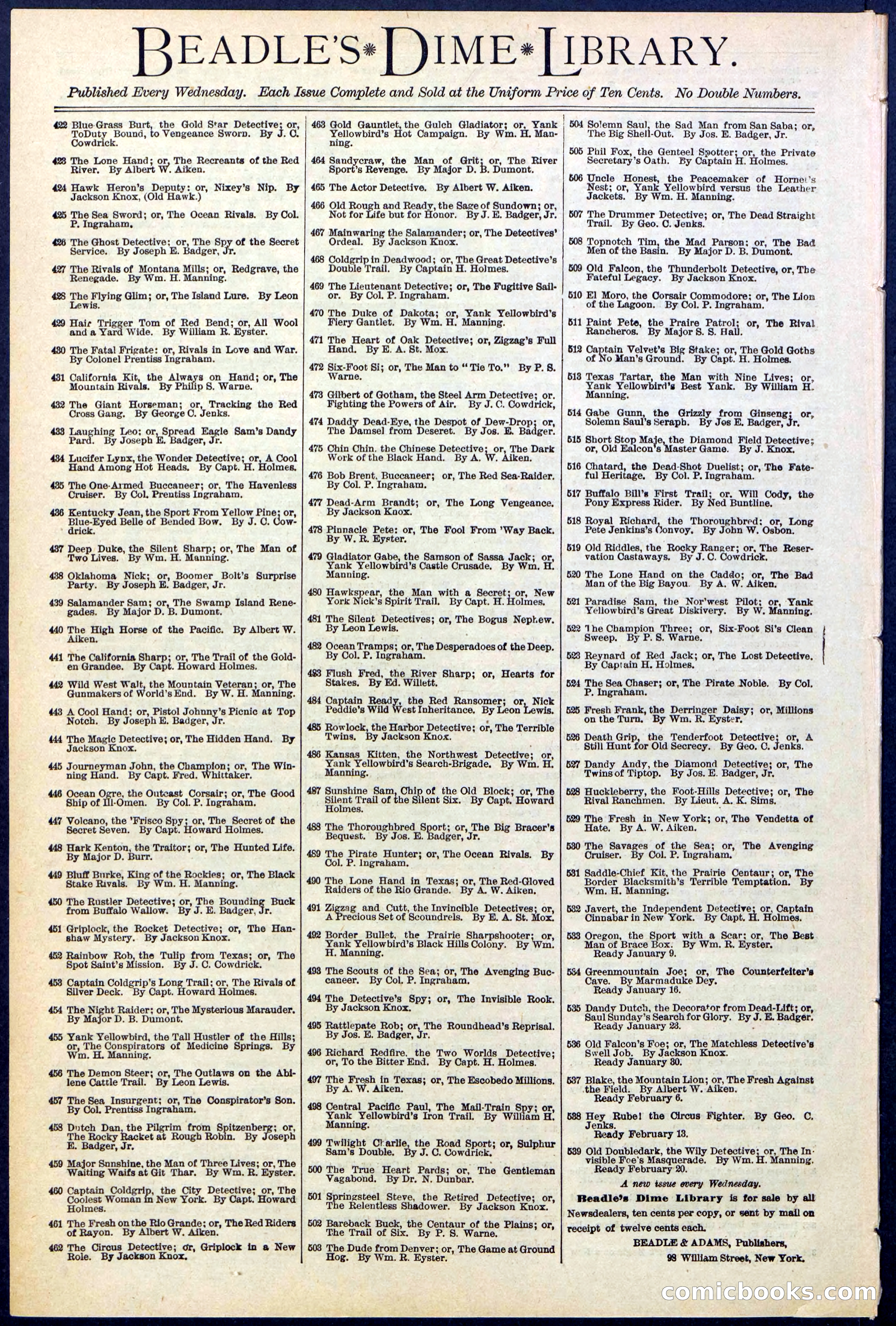 Beadle's New York Dime Library No. 531 — page 32 of 32