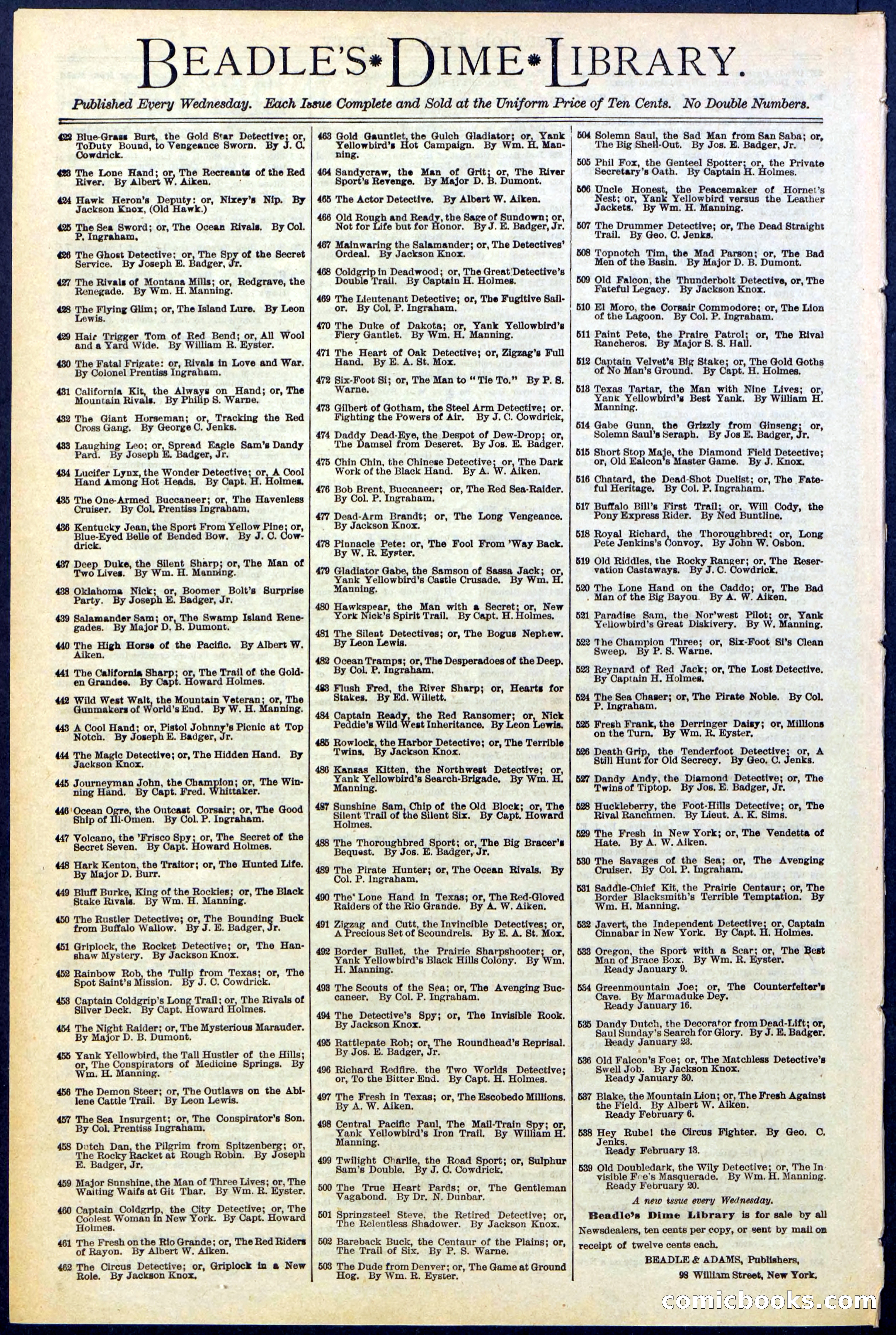 Beadle's New York Dime Library, No. 532 — page 32 of 32