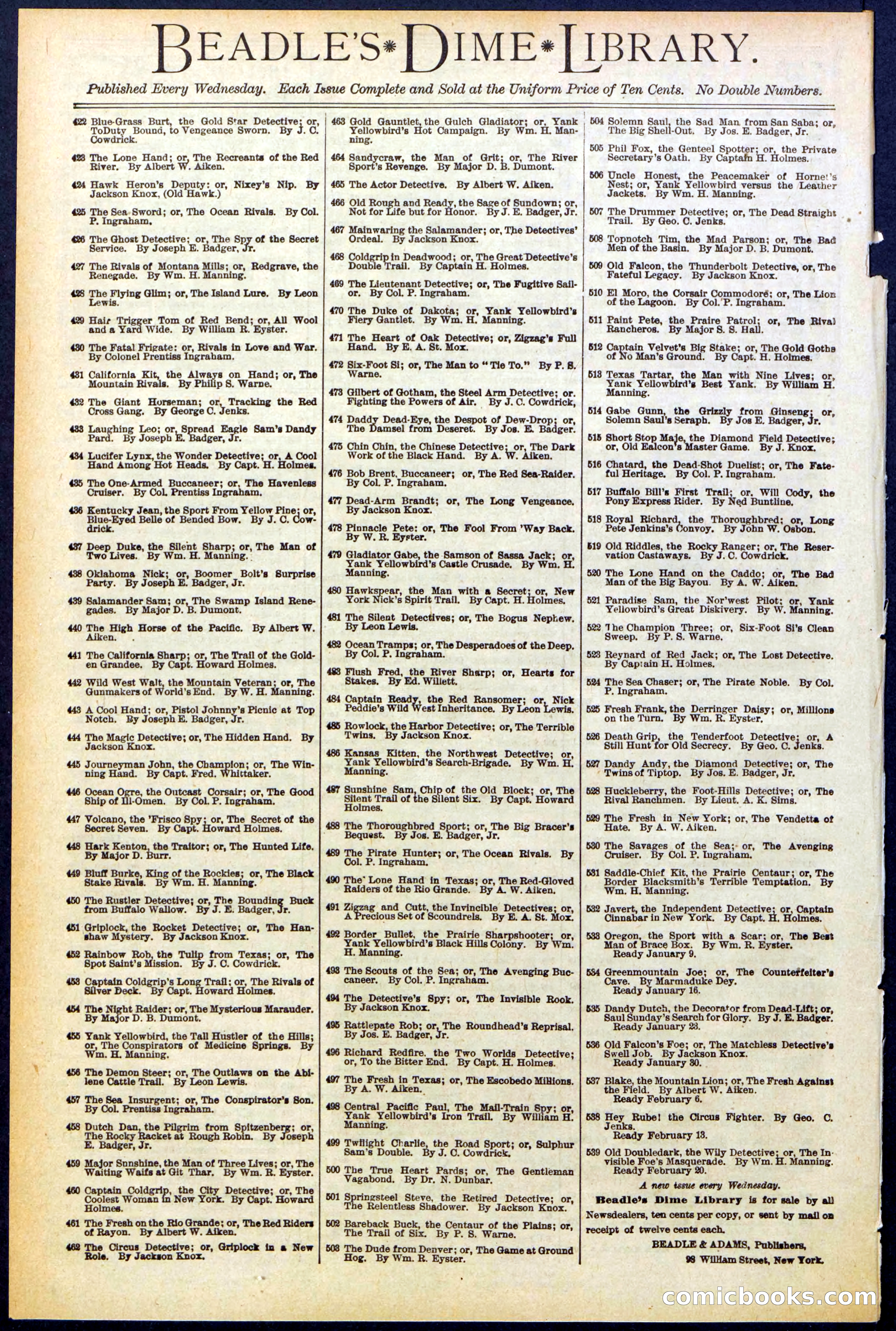Beadle's New York Dime Library, No. 535 — page 32 of 32