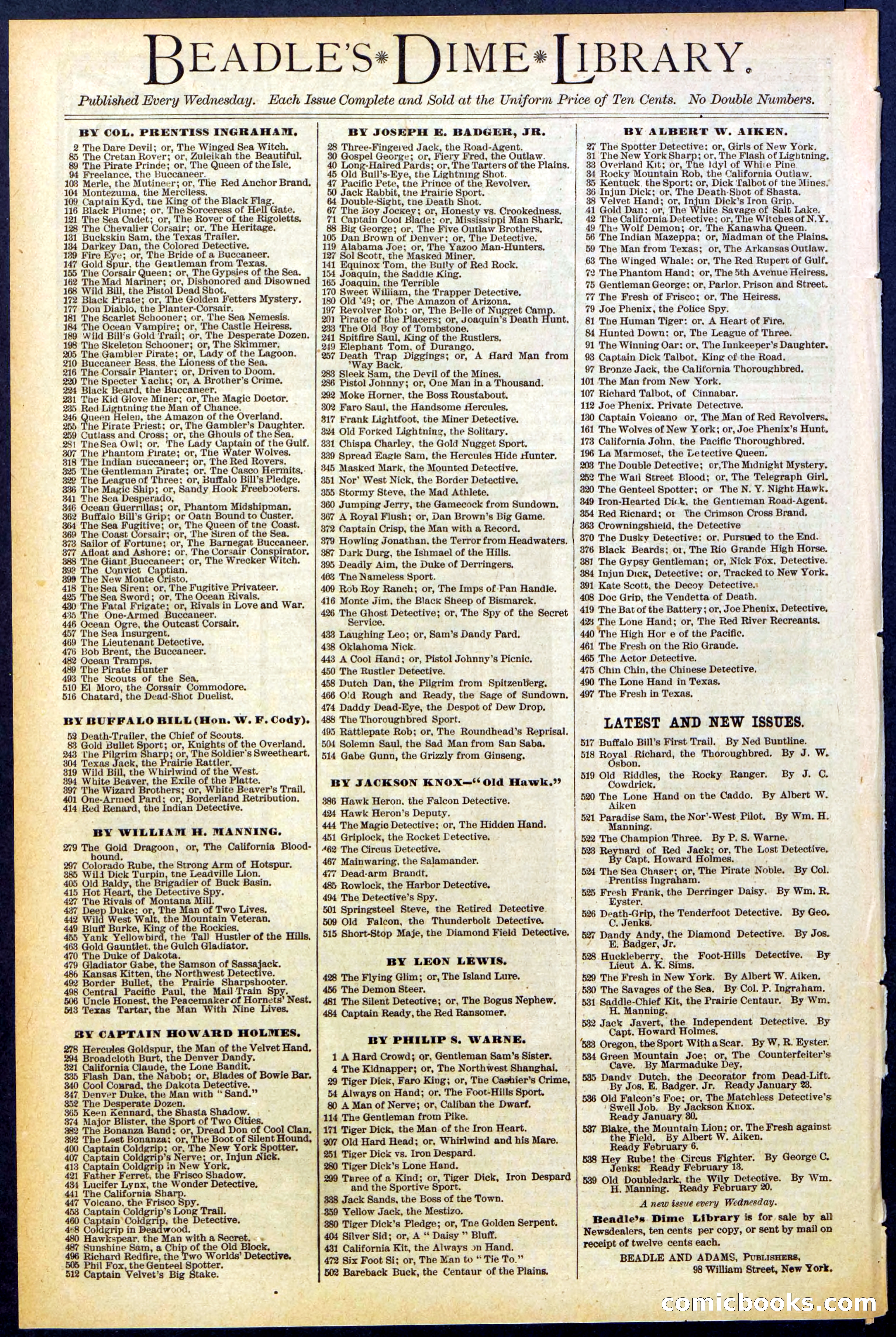 Beadle's New York Dime Library No. 536 — page 32 of 32