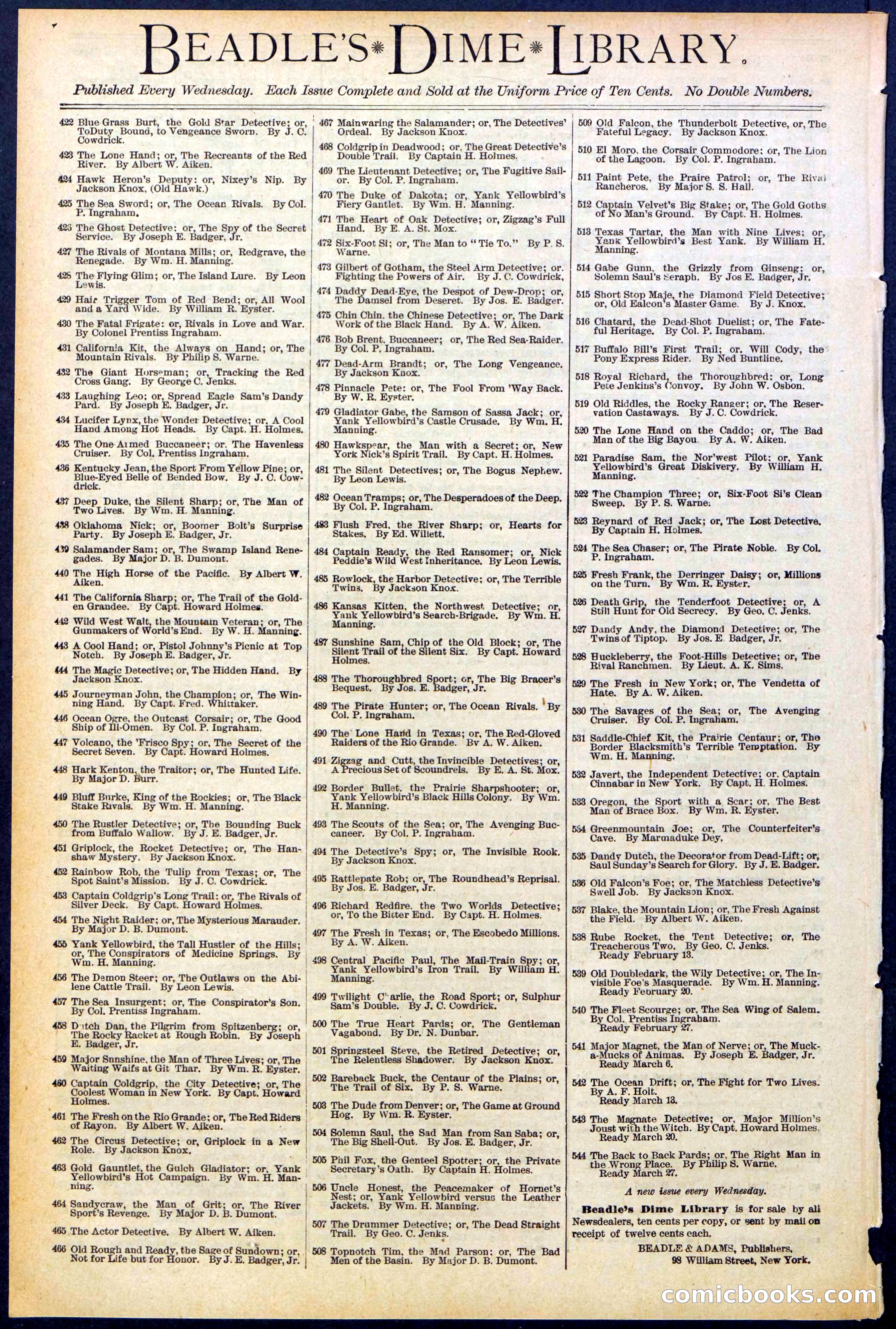 Beadle's New York Dime Library No. 538 — page 32 of 32