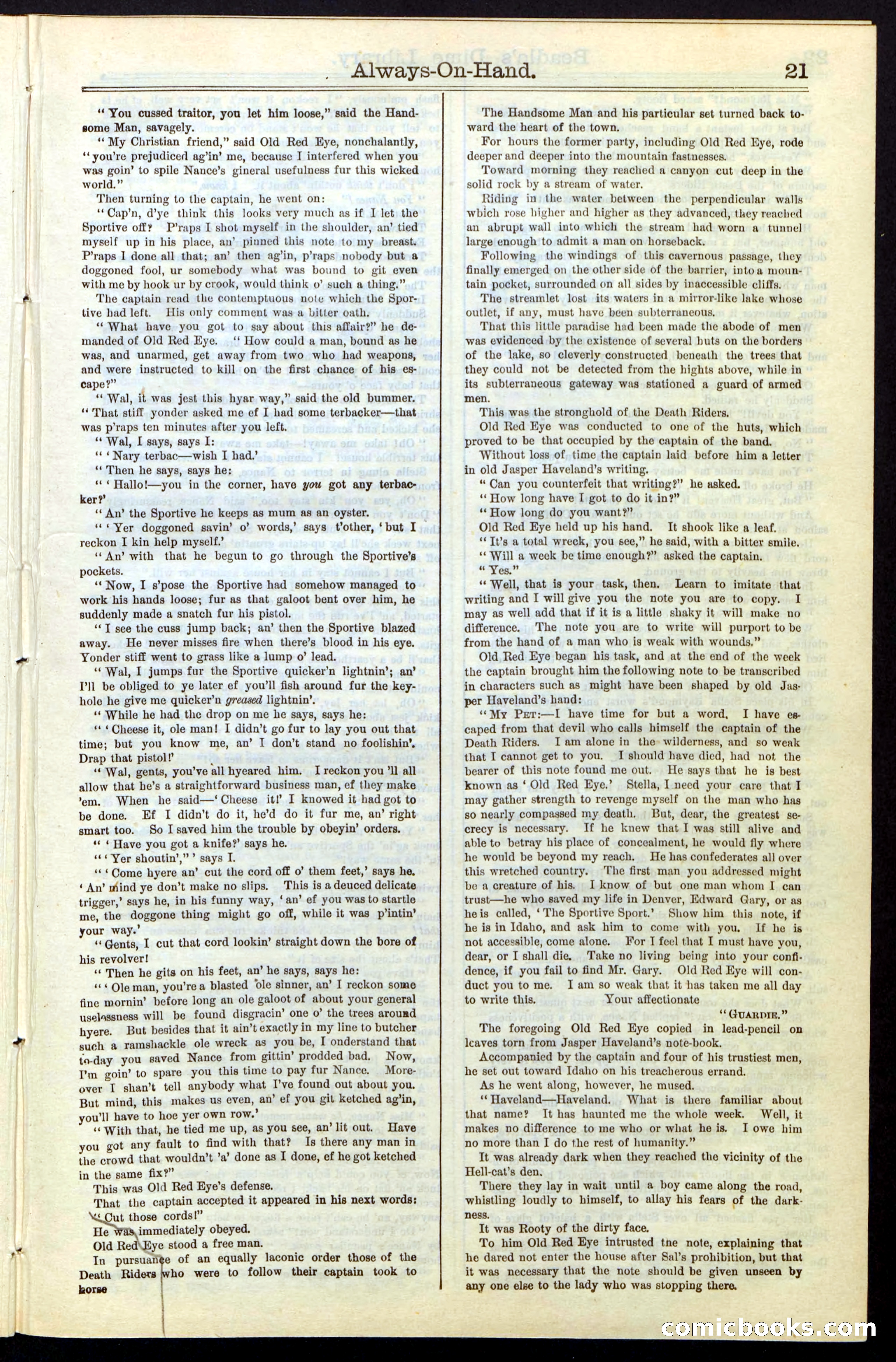 Beadle's New York Dime Library, No. 54 — page 21 of 32