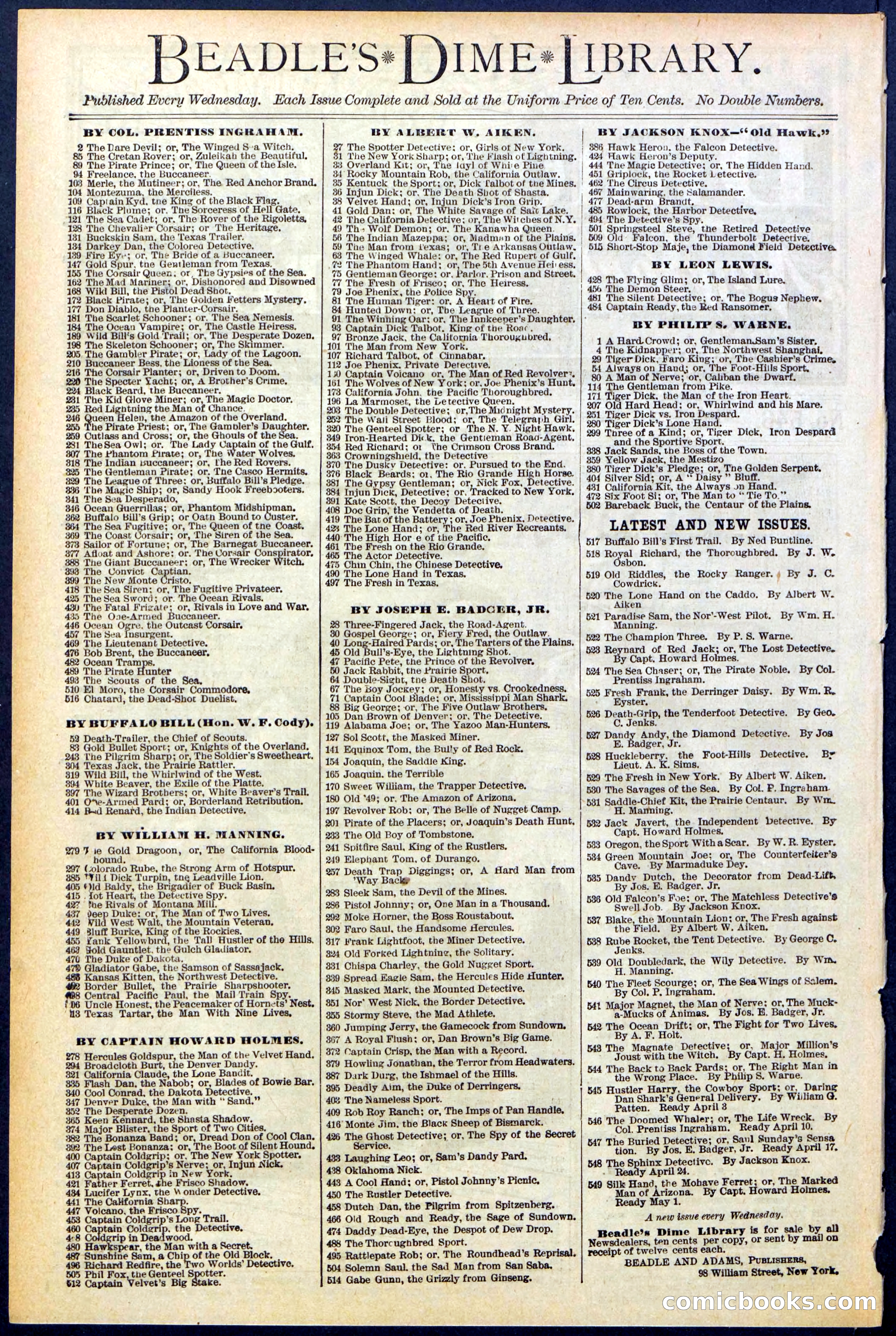 Beadle's New York Dime Library, No. 545 — page 32 of 32