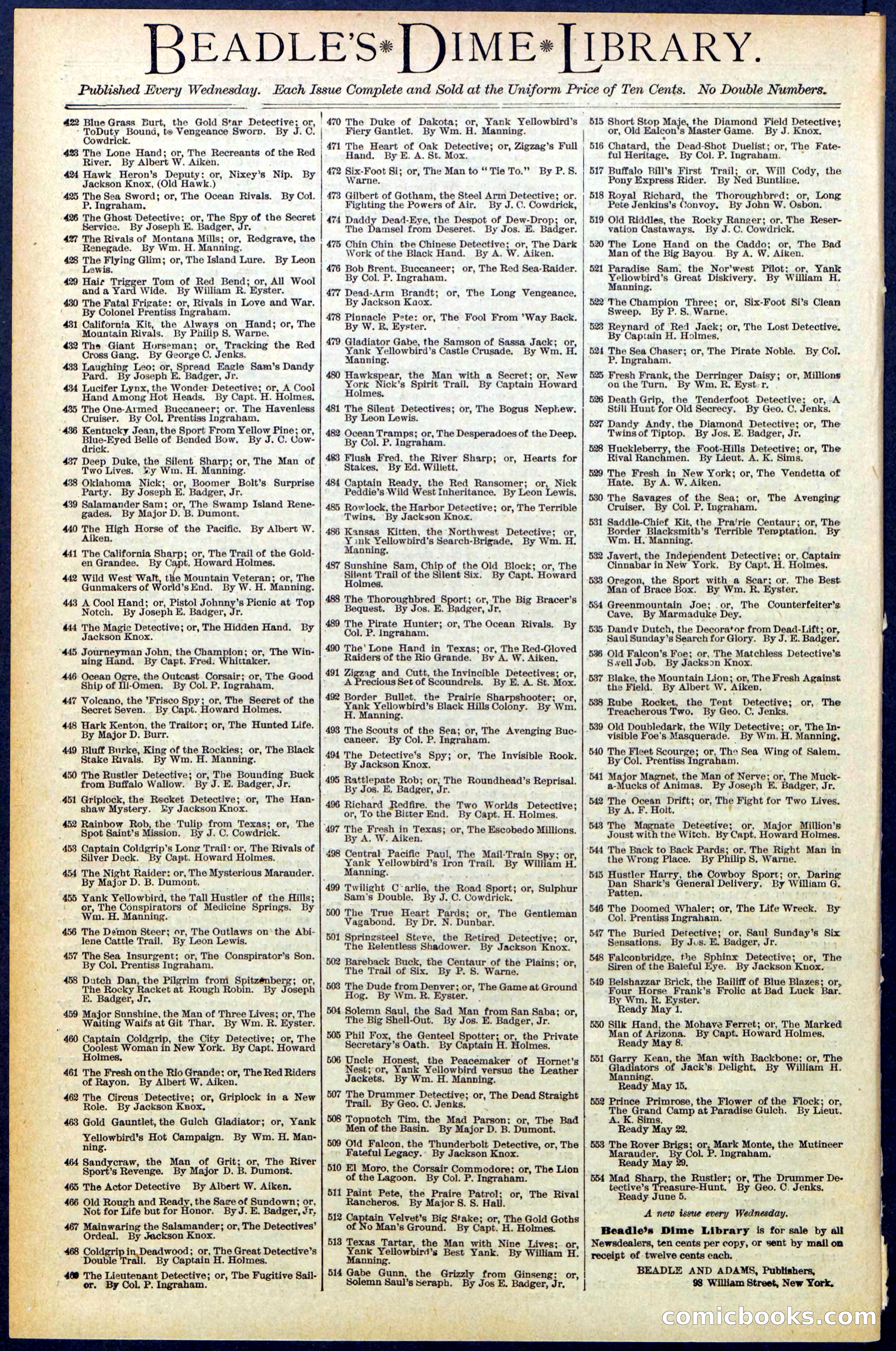 Beadle's New York Dime Library, No. 547 — page 32 of 32
