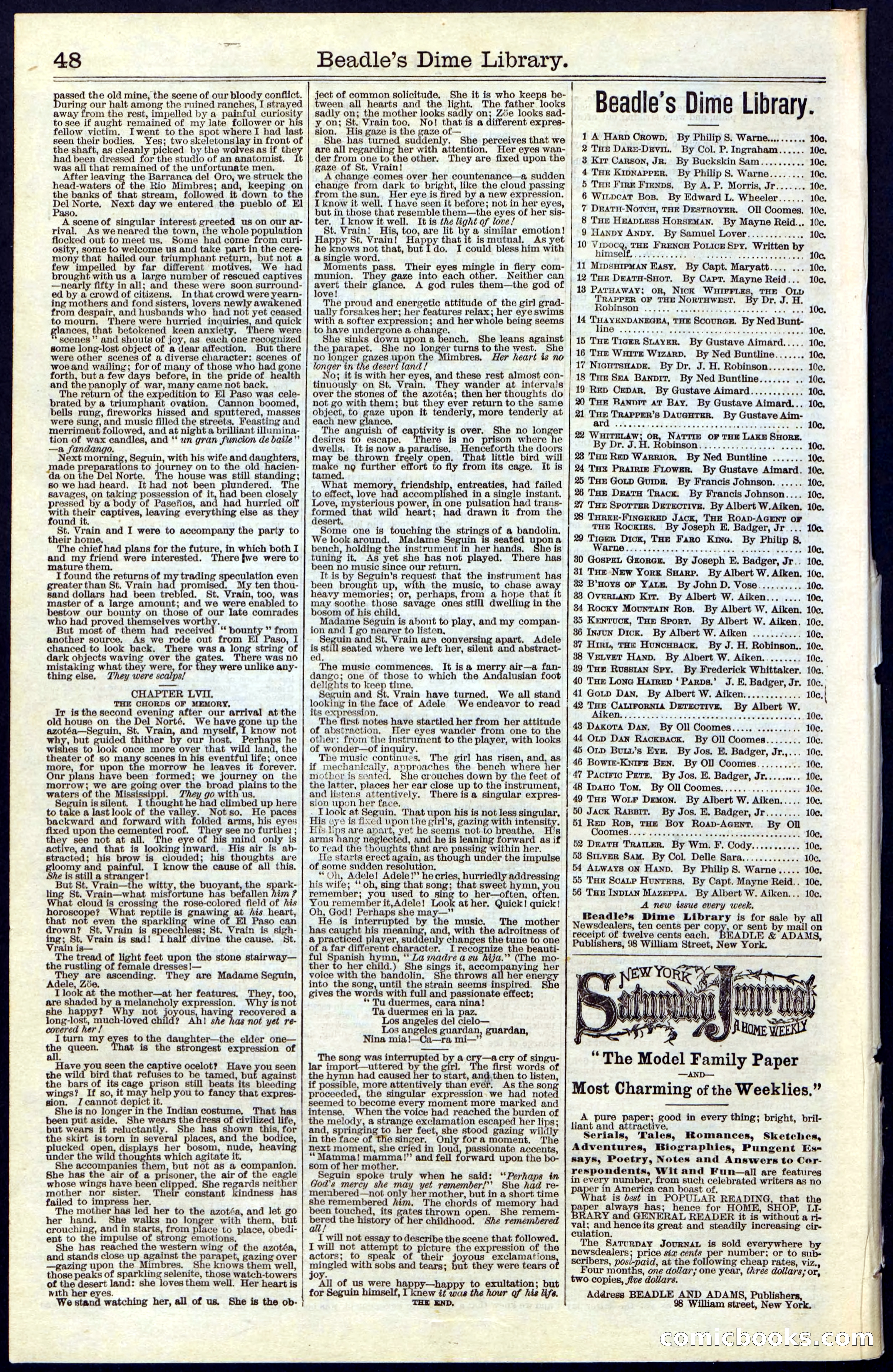 Beadle's New York Dime Library, No. 55 — page 48 of 48