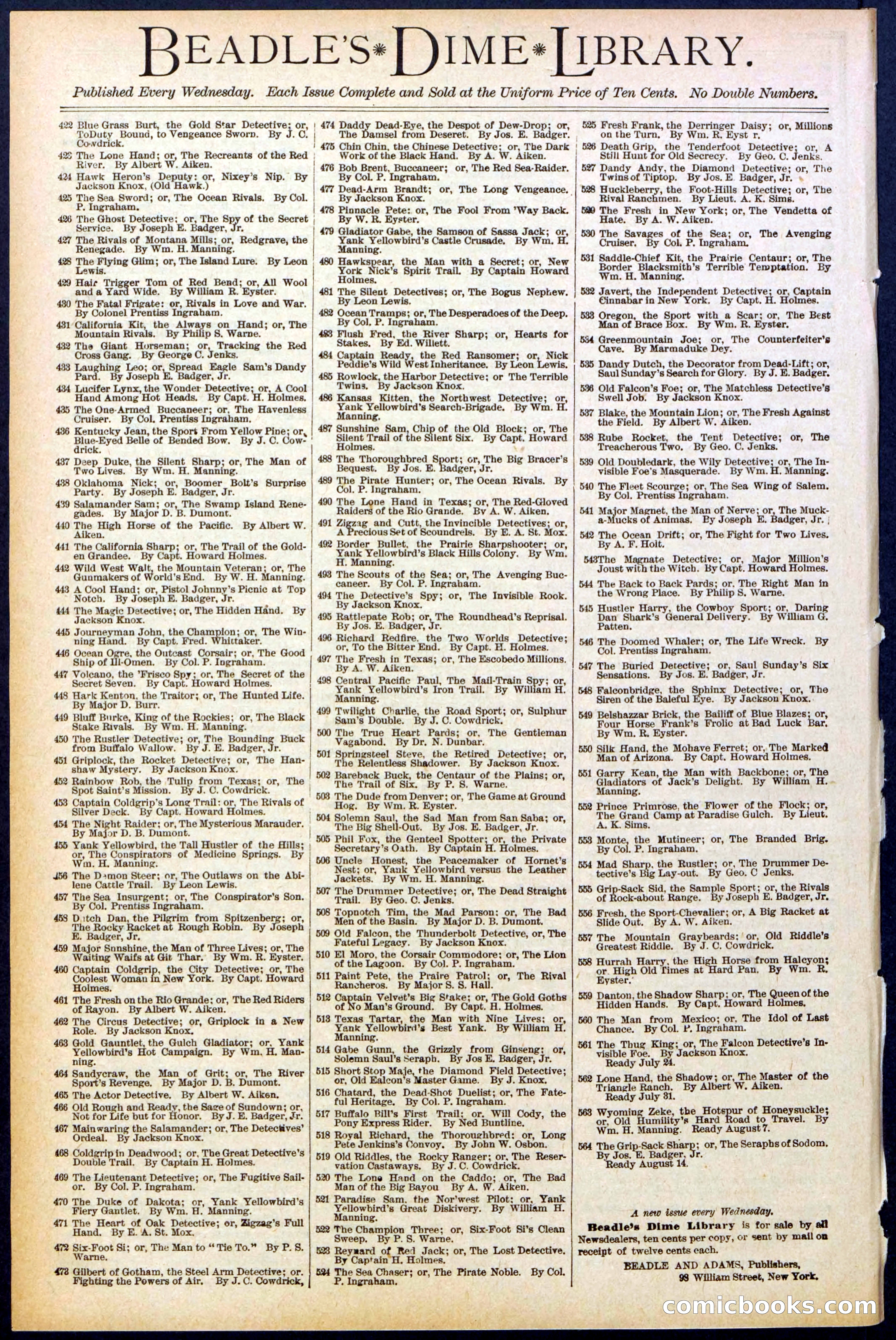Beadle's Dime Library No. 562 — page 32 of 32