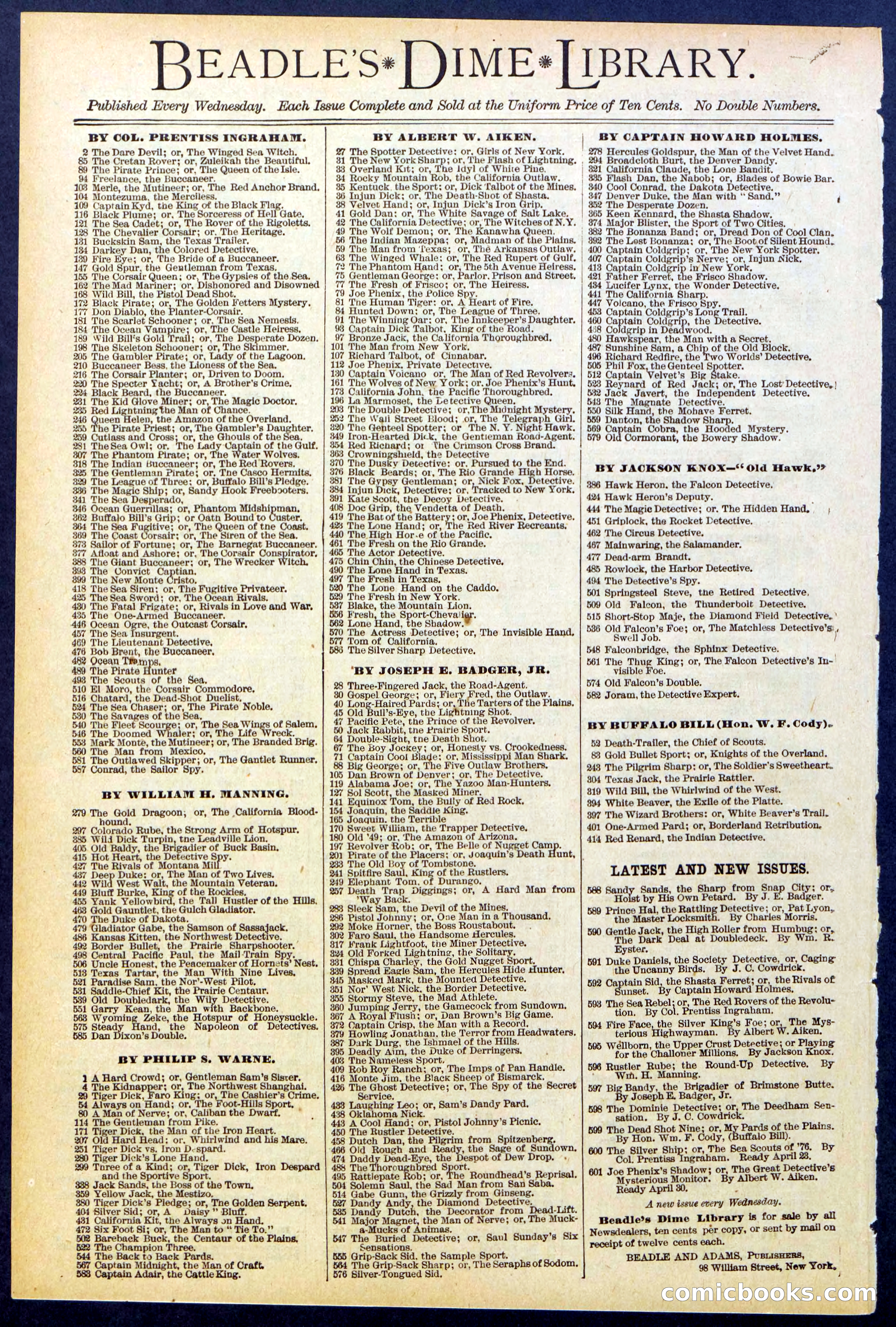 Beadle's Dime Library No. 597 — page 32 of 32