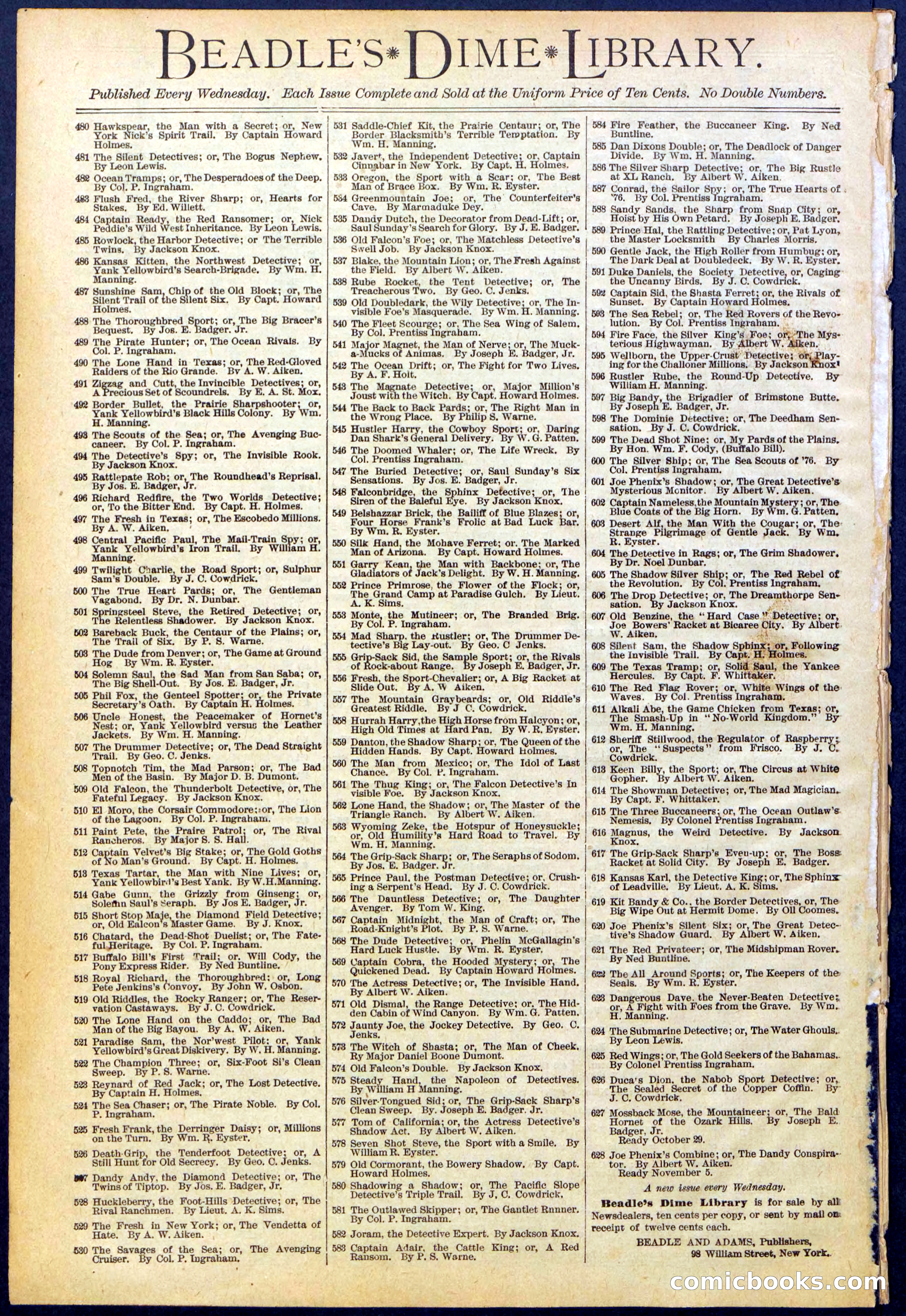 Beadle's New York Dime Library No. 624 — page 32 of 32