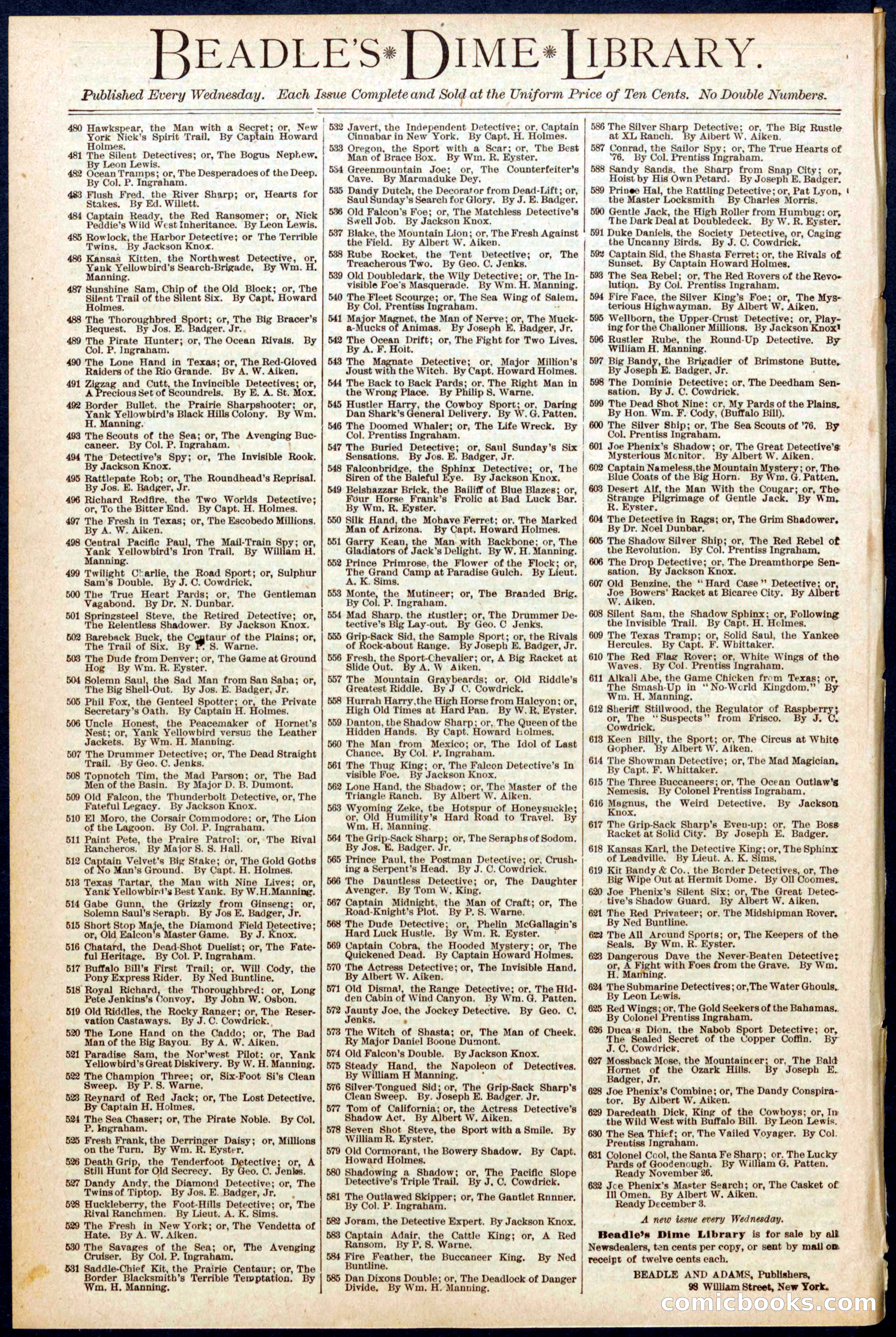 Beadle's Dime Library No. 627 — page 38 of 38
