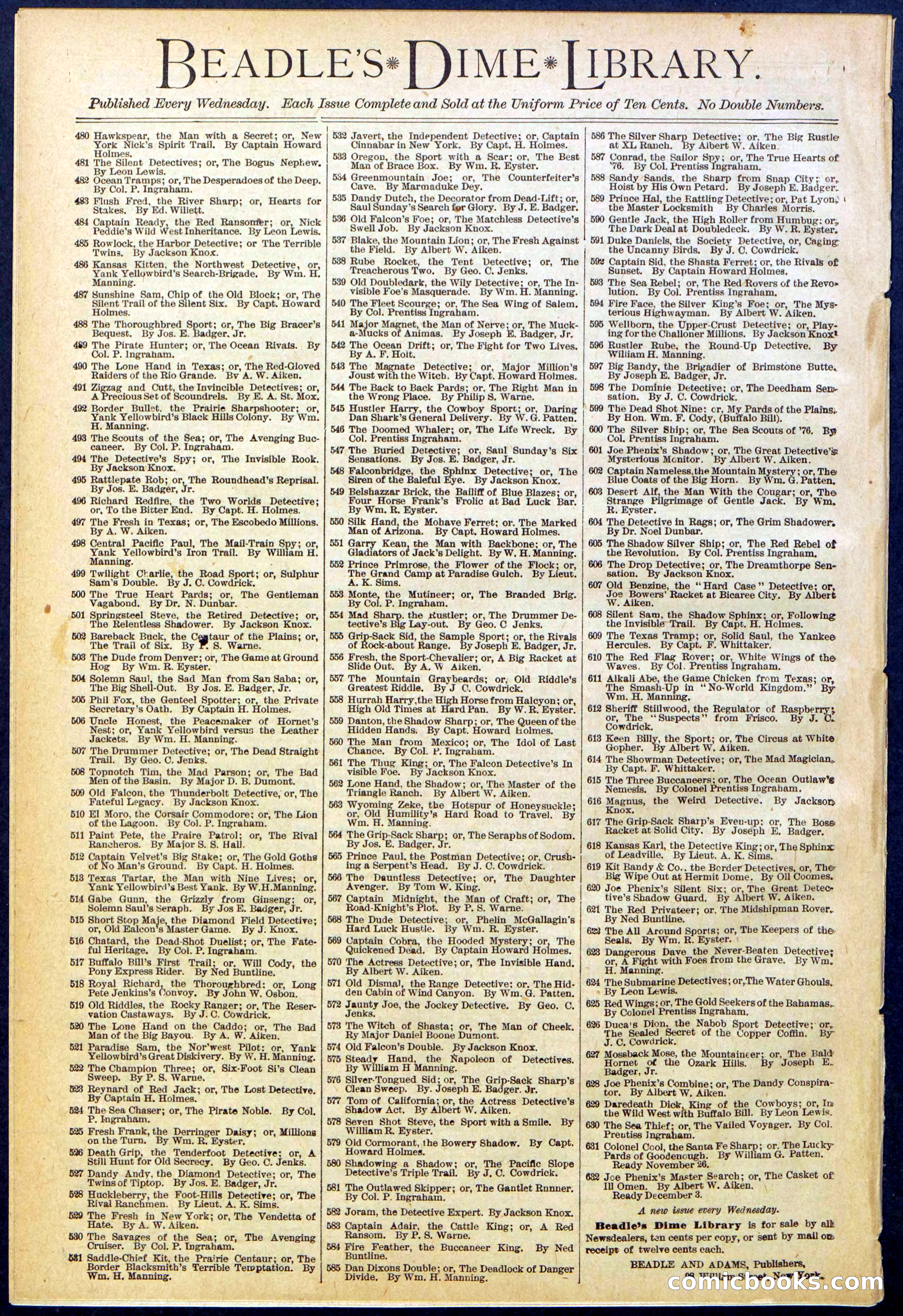 Beadle's Dime Library No. 628 — page 32 of 32