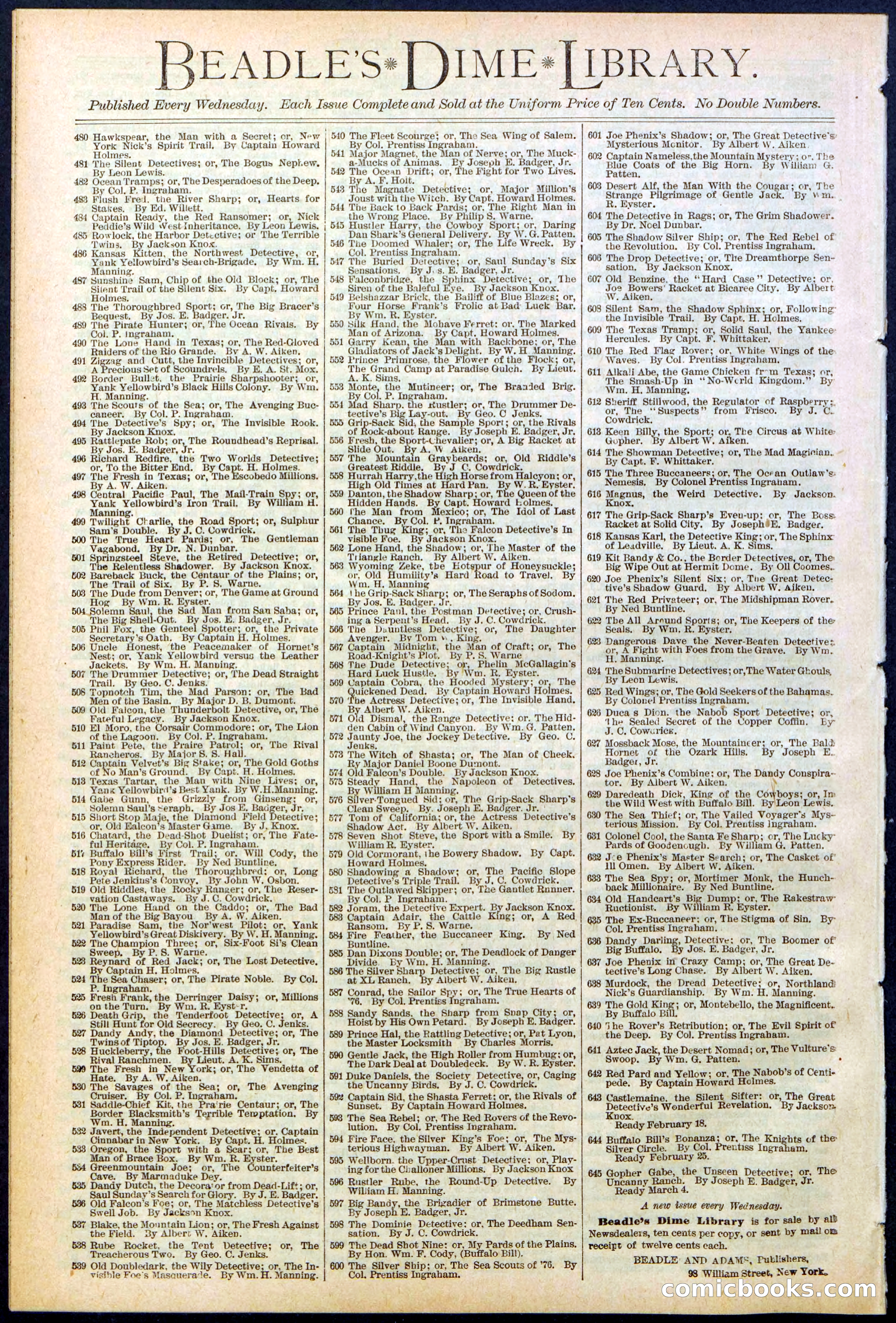 Beadle's Dime Library No. 641 — page 32 of 32
