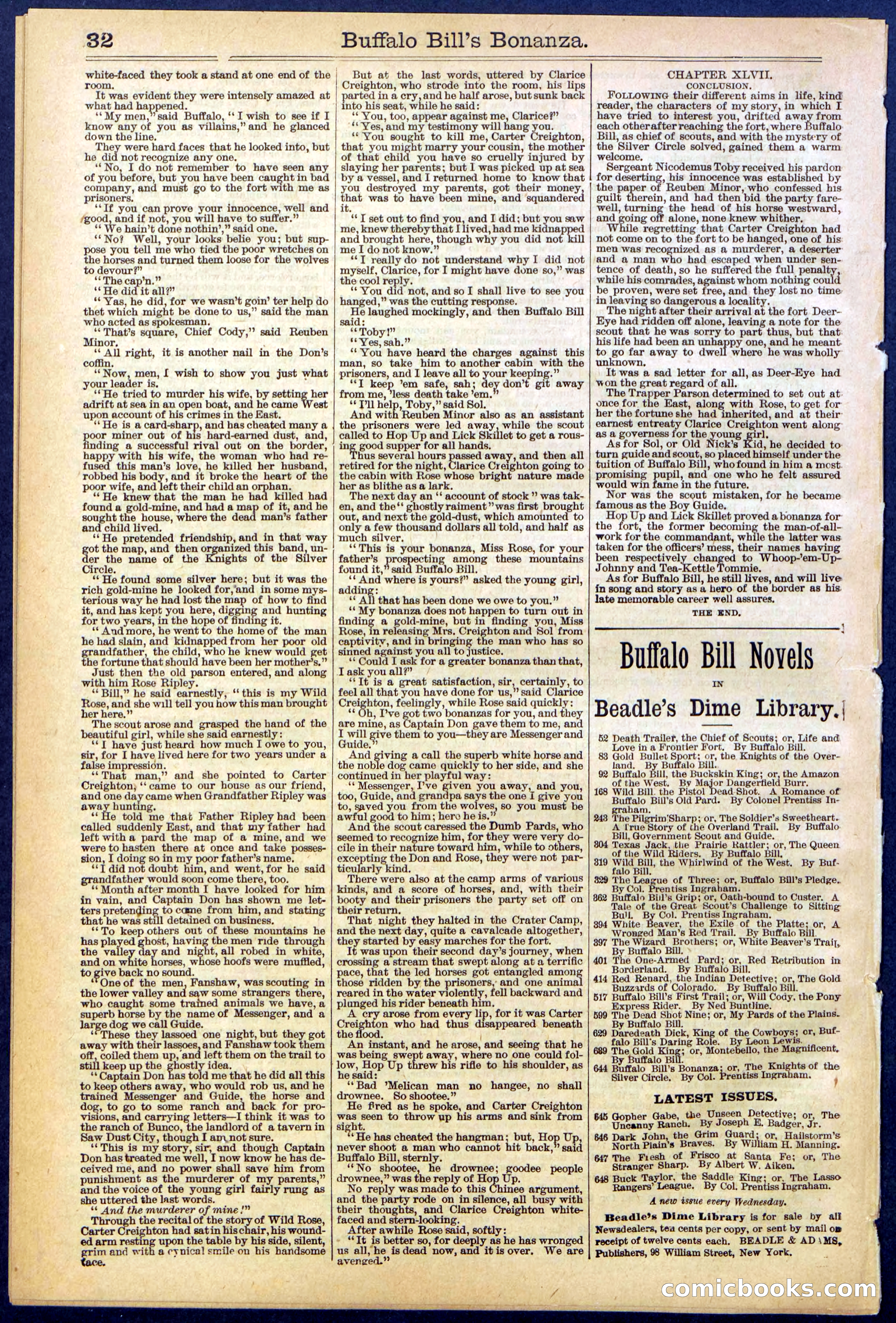 Beadle's Dime Library No. 644 — page 32 of 32