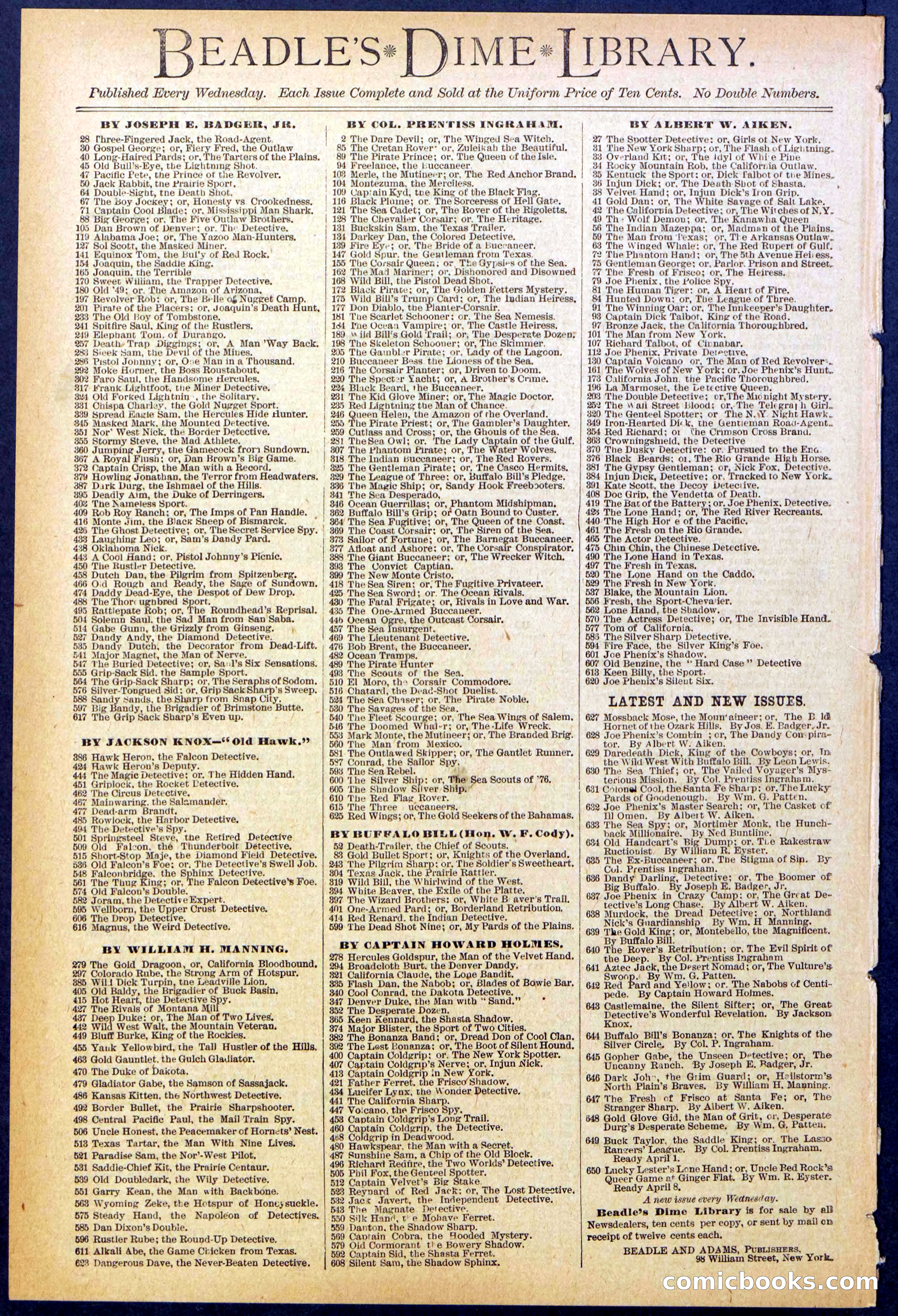 Beadle's Dime Library, No. 647 — page 32 of 32