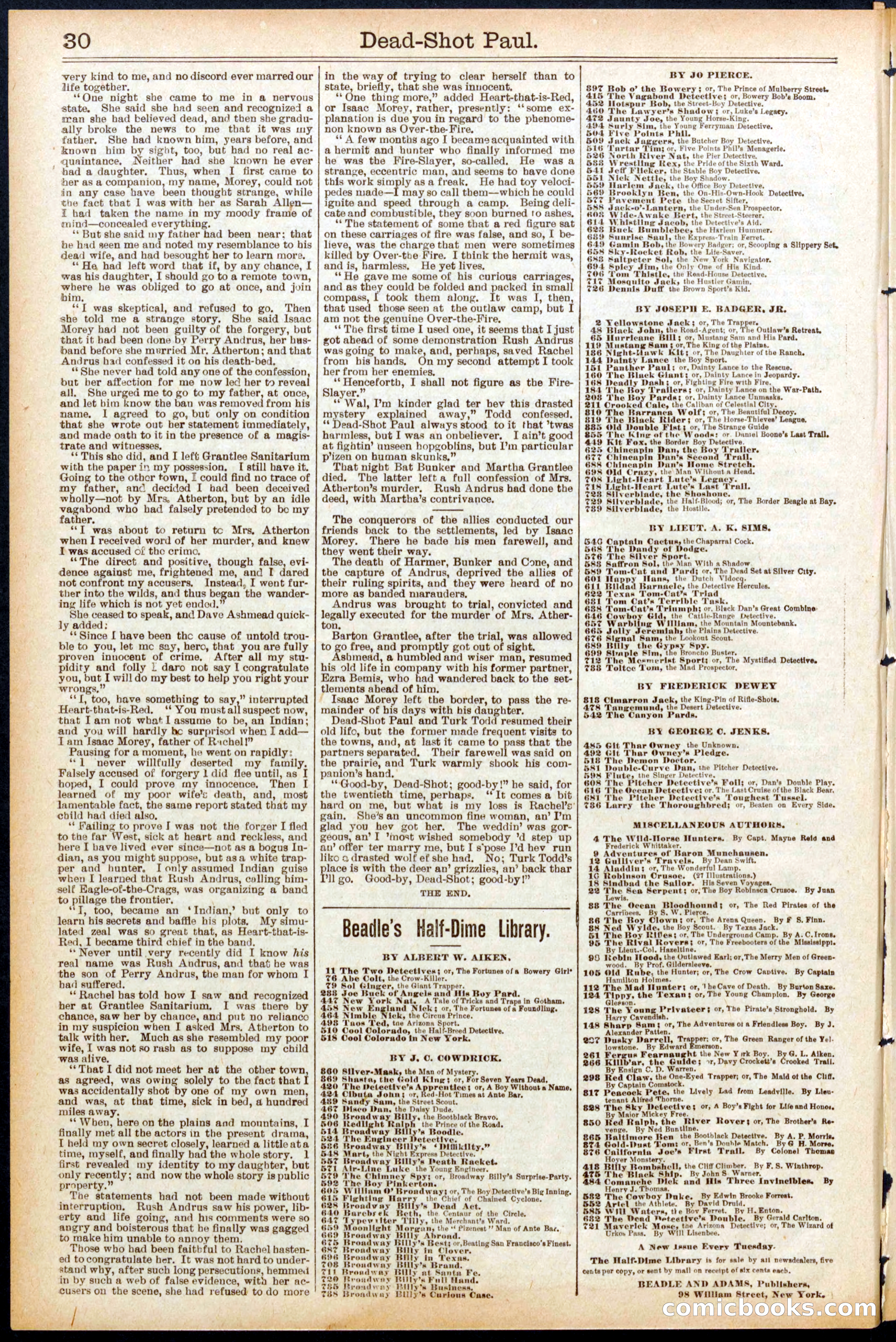 Beadle's New York Dime Library No. 692 — page 30 of 32