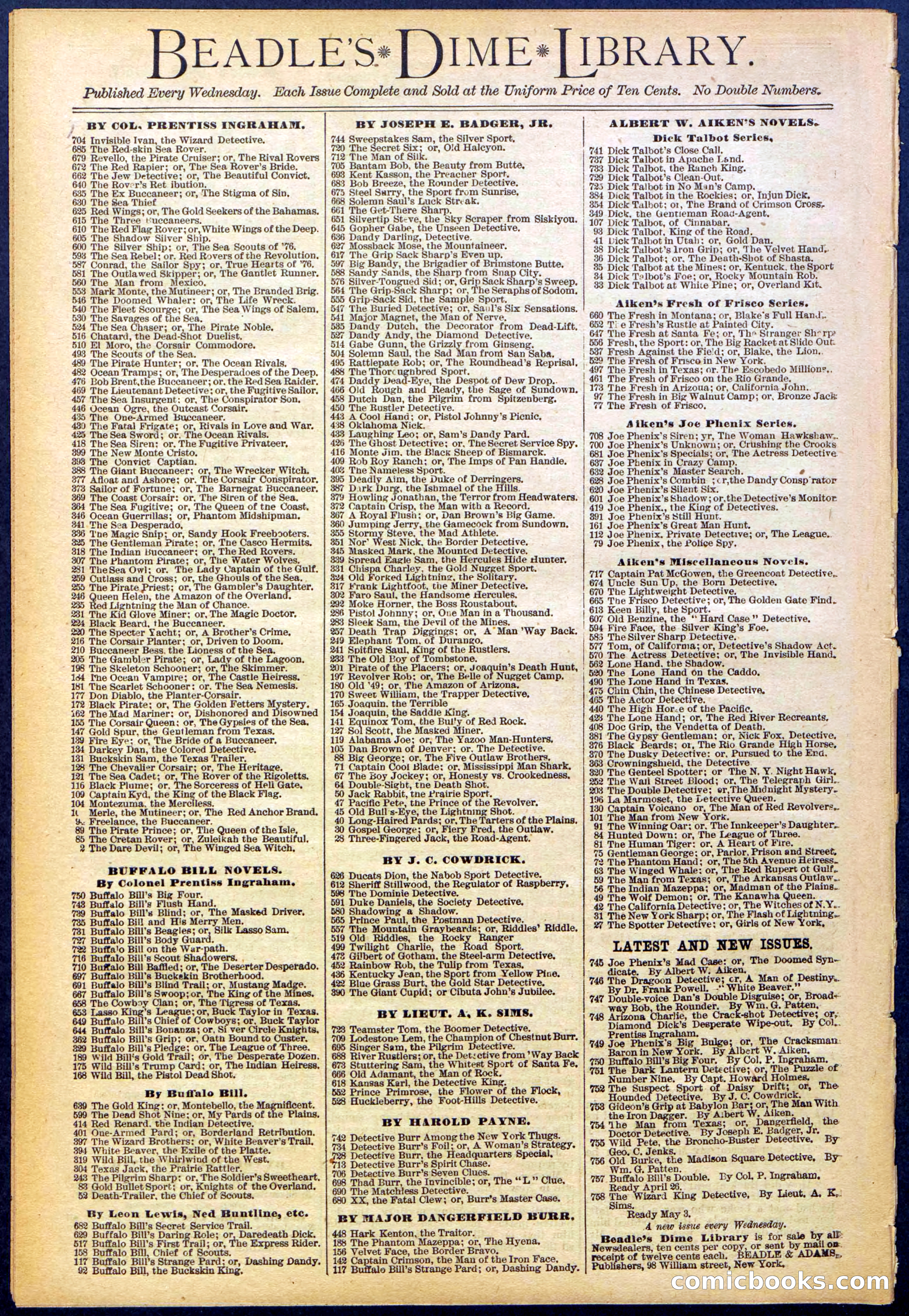Beadle's New York Dime Library No. 756 — page 32 of 32