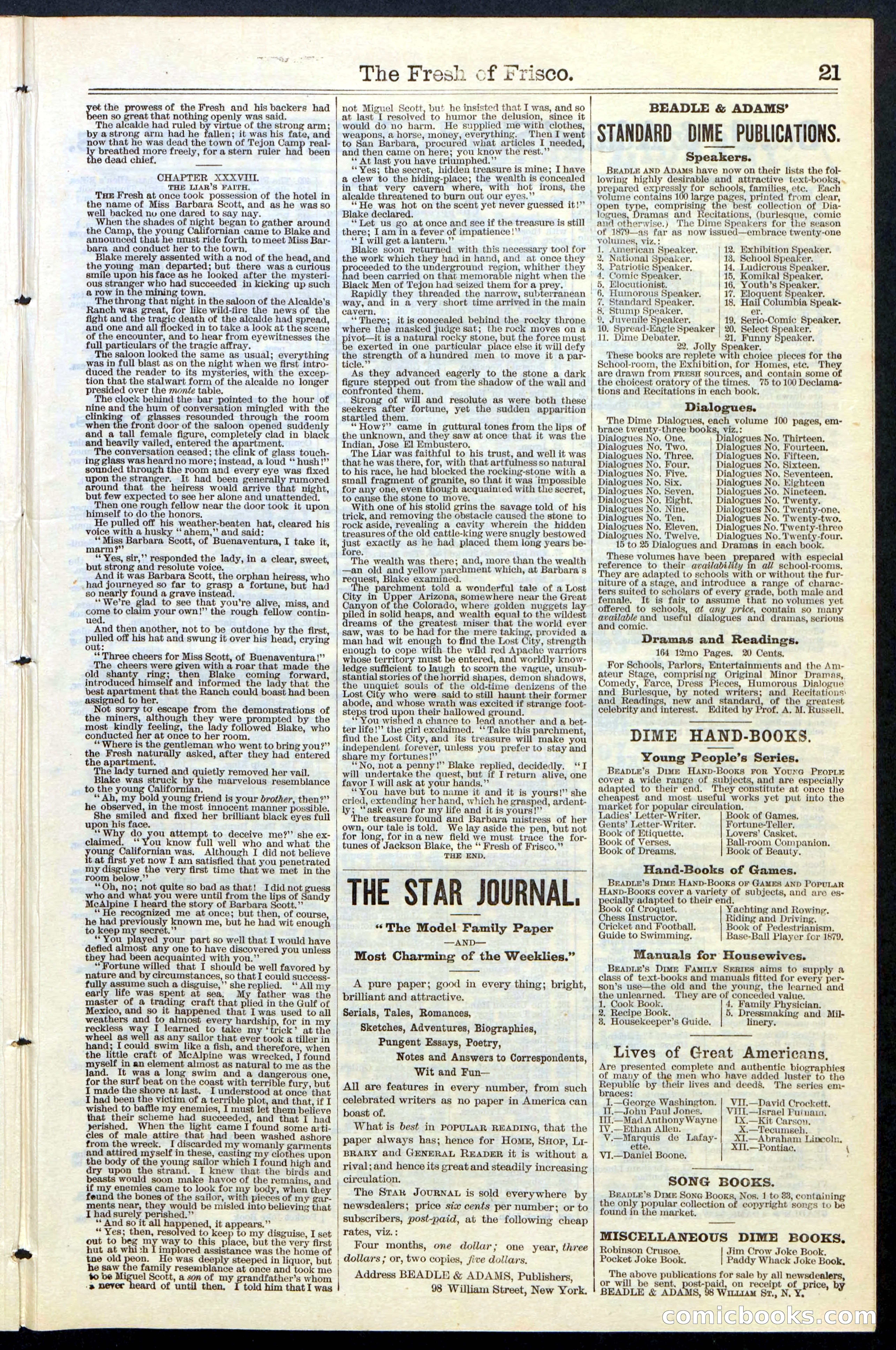Beadle's New York Dime Library, No. 77 — page 21 of 24