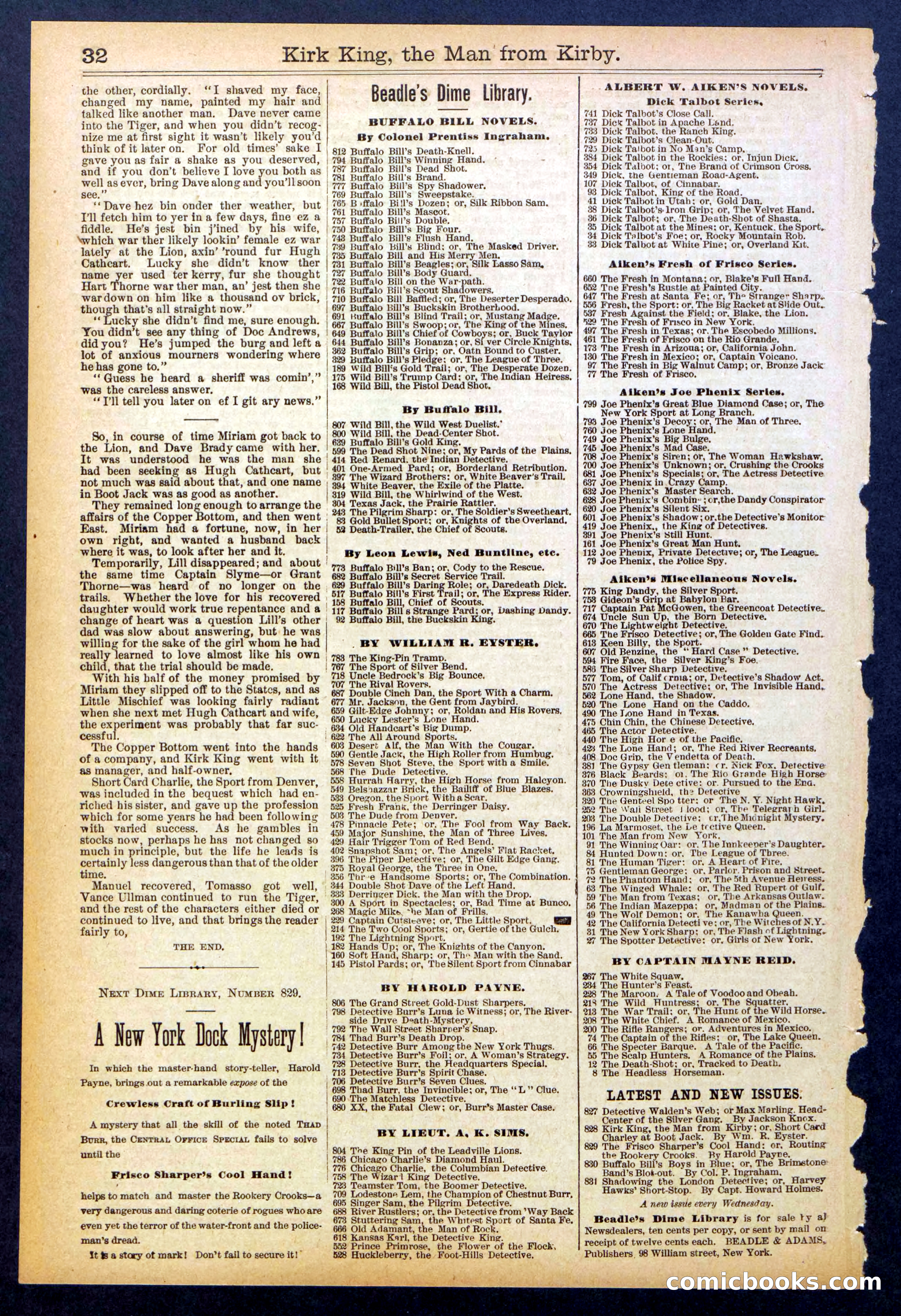 Beadle's Dime Library No. 828 — page 32 of 32