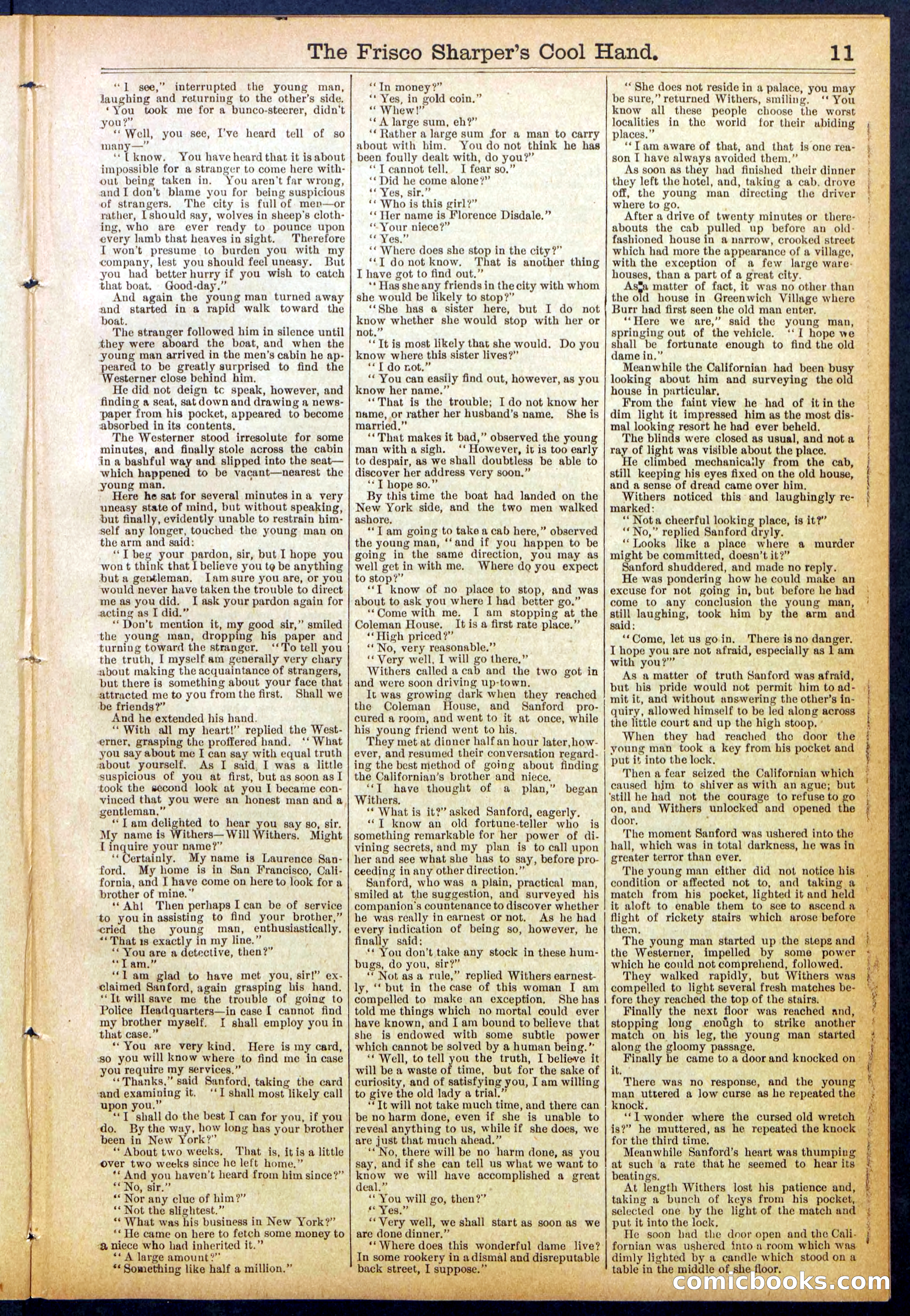 Beadle's Dime Library No. 829: "The Frisco Sharper's Cool Hand" — page 11 of 32
