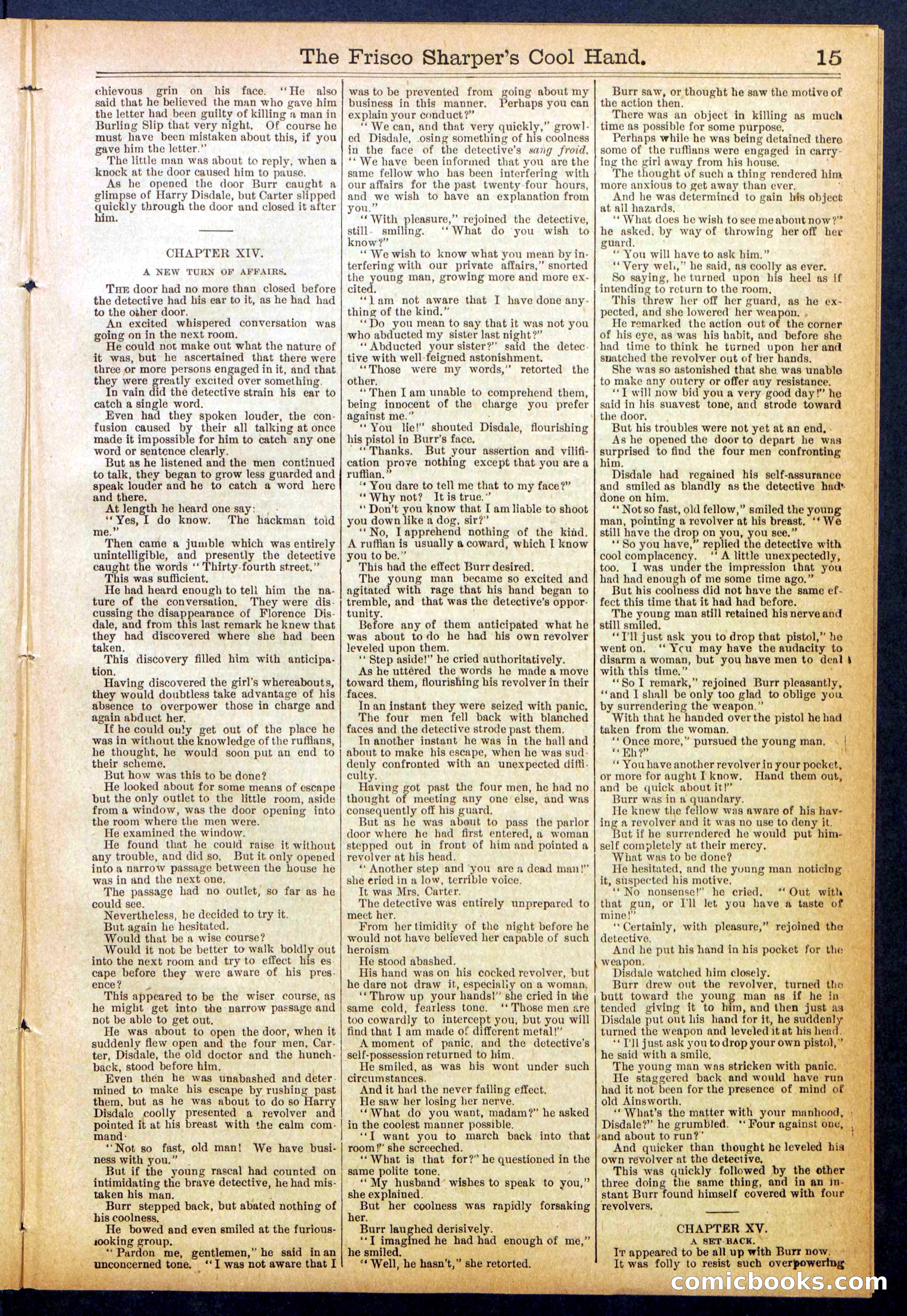 Beadle's Dime Library No. 829: "The Frisco Sharper's Cool Hand" — page 15 of 32