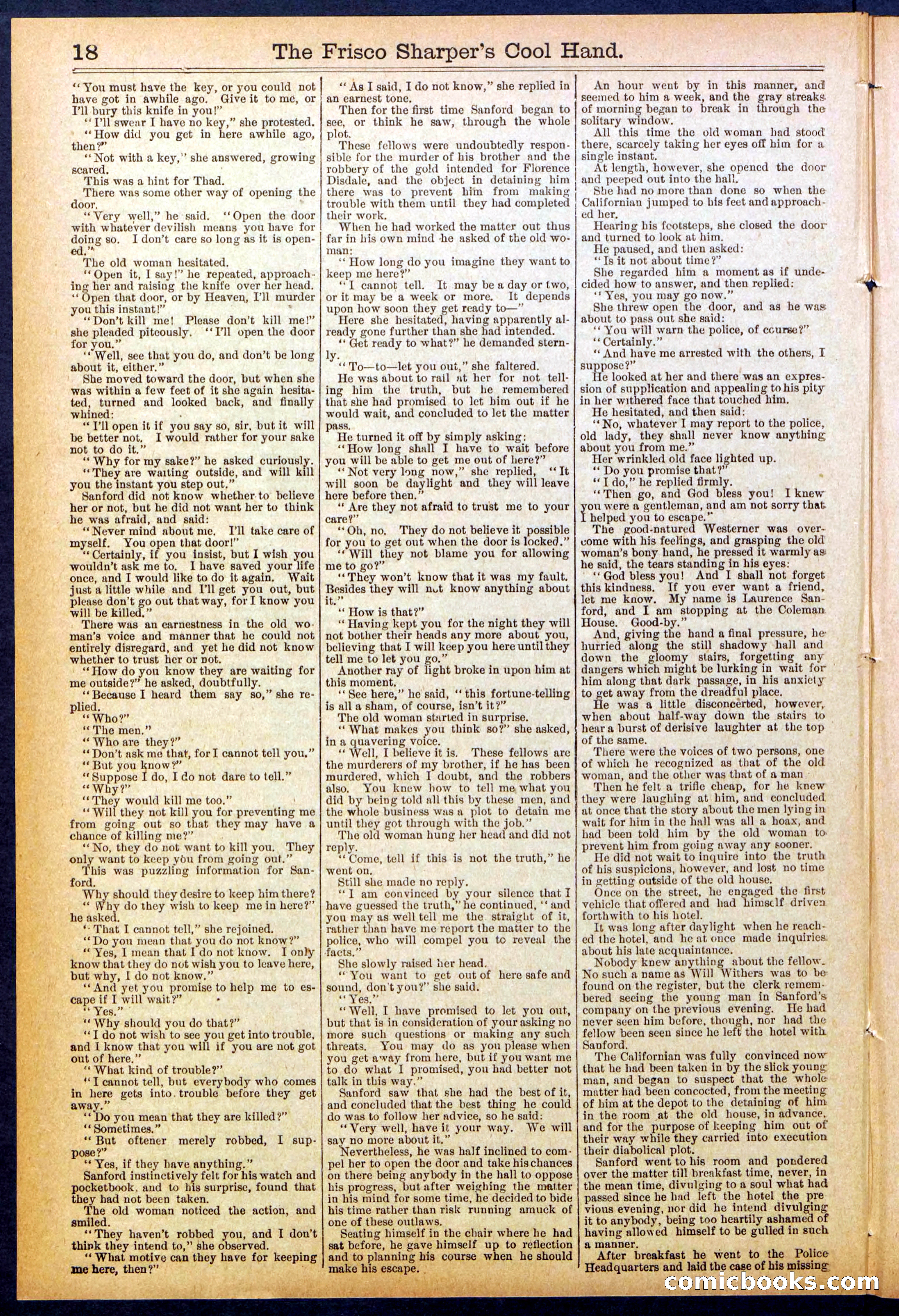 Beadle's Dime Library No. 829: "The Frisco Sharper's Cool Hand" — page 18 of 32