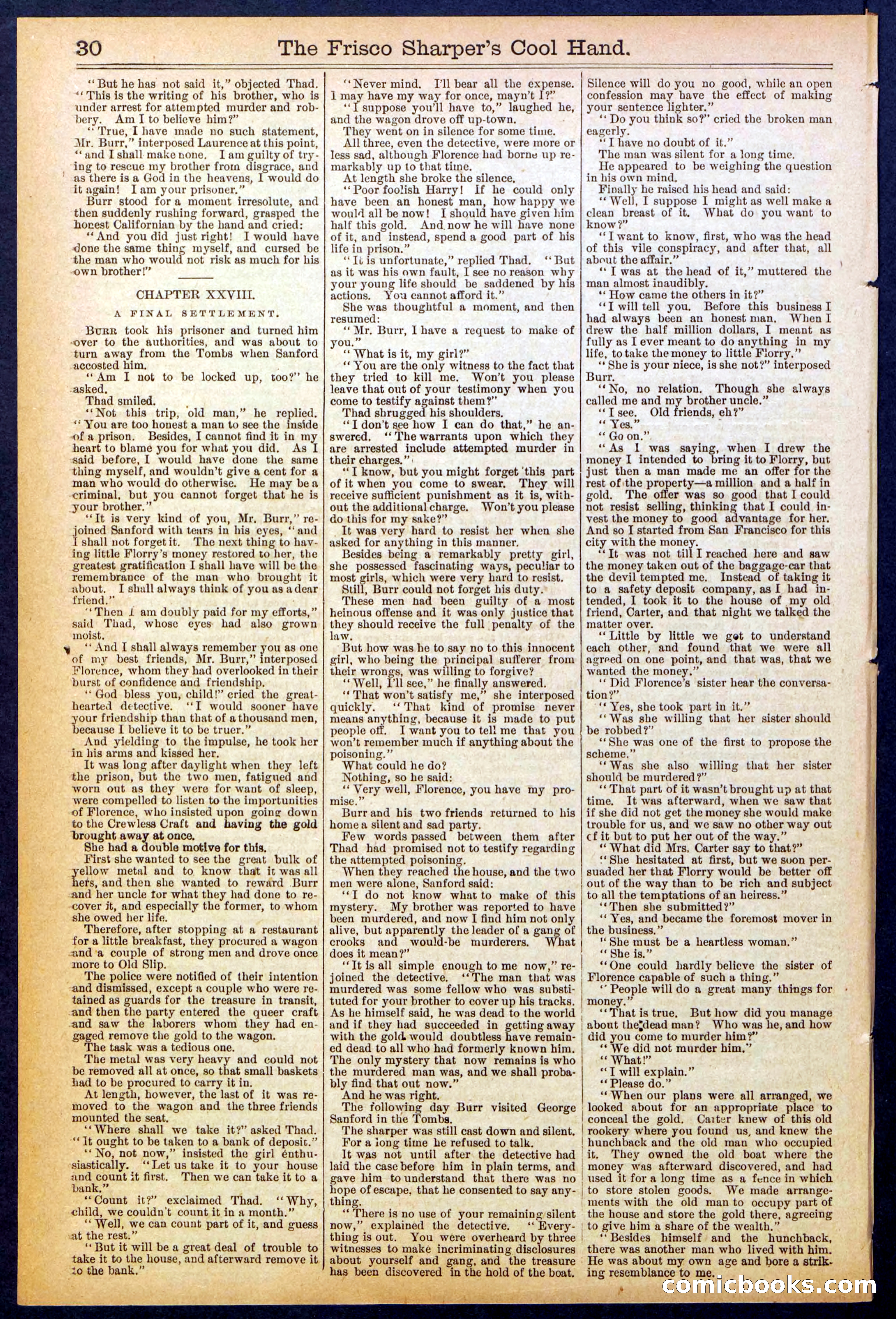 Beadle's Dime Library No. 829: "The Frisco Sharper's Cool Hand" — page 30 of 32