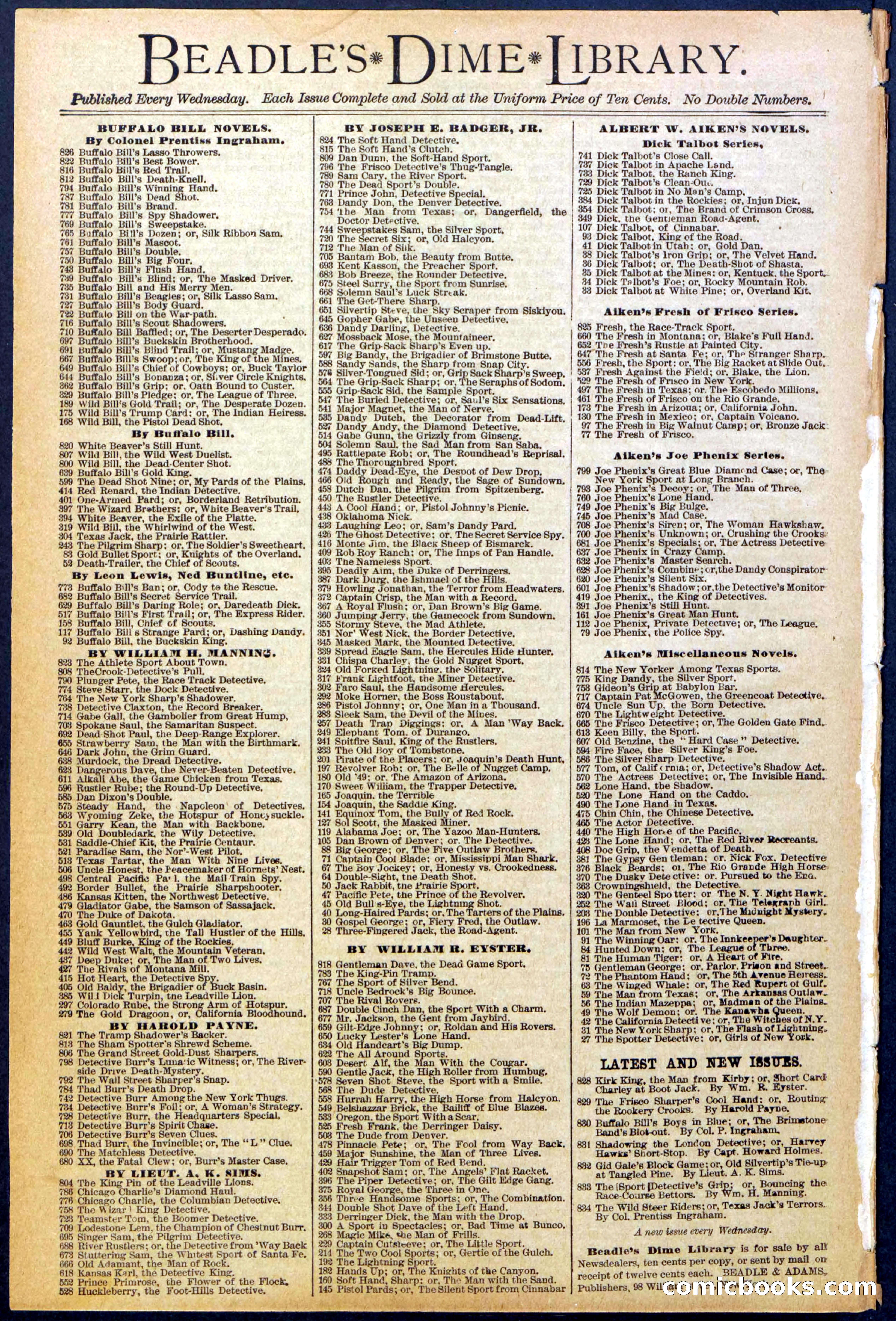 Beadle's New York Dime Library No. 832 — page 32 of 32