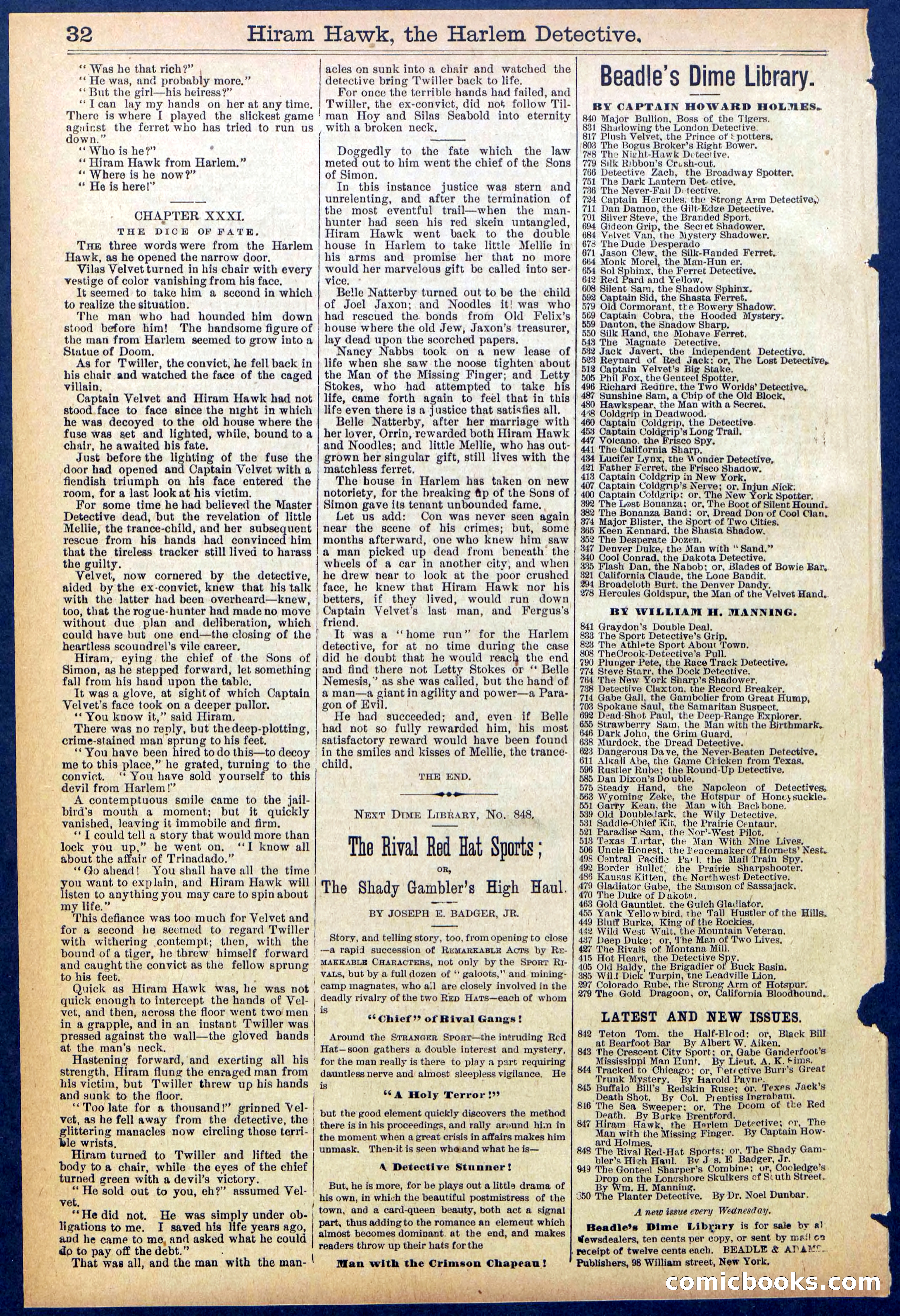 Beadle's Dime Library, No. 847 — page 32 of 32