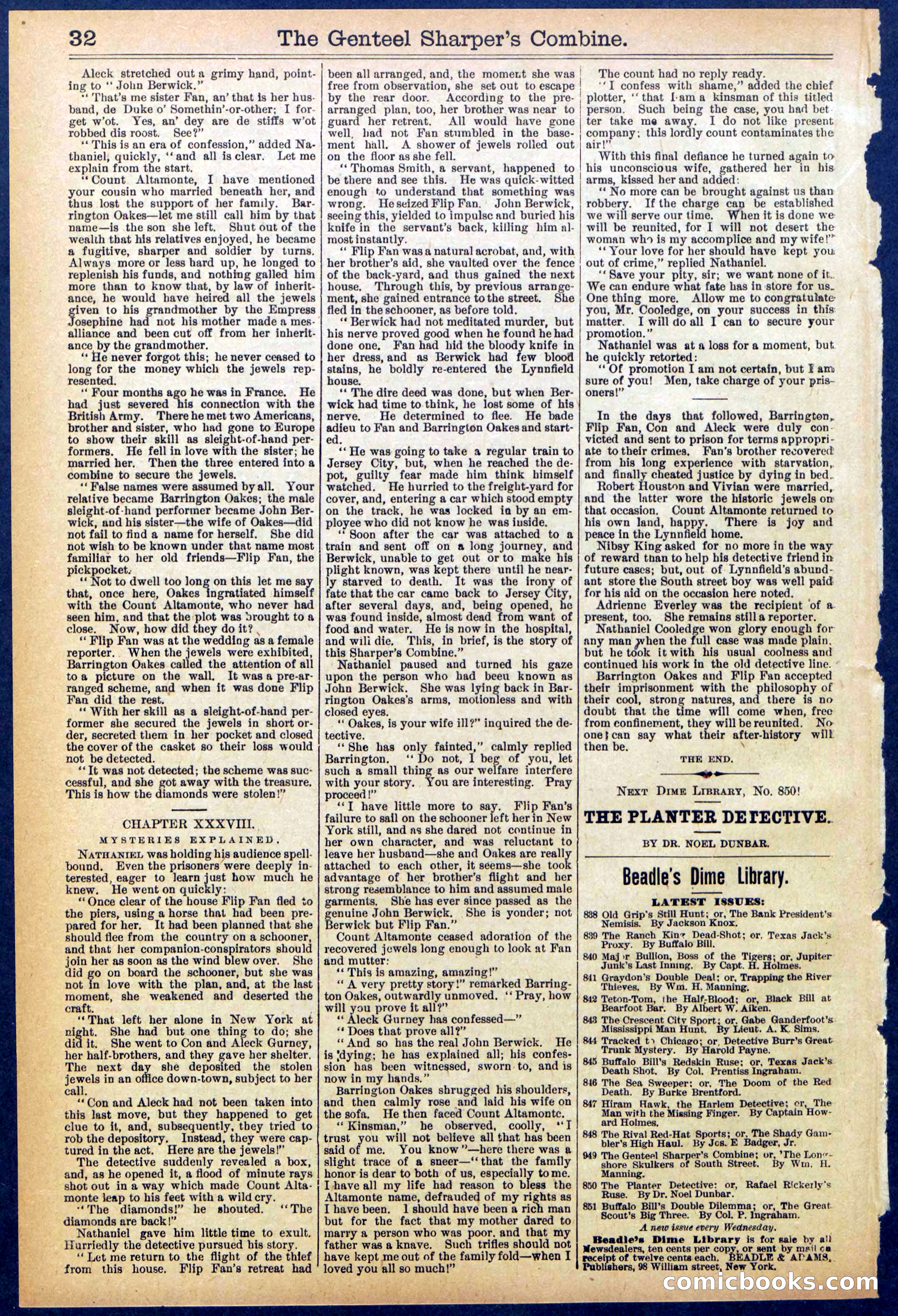 Beadle's Dime Library No. 849 — page 32 of 32