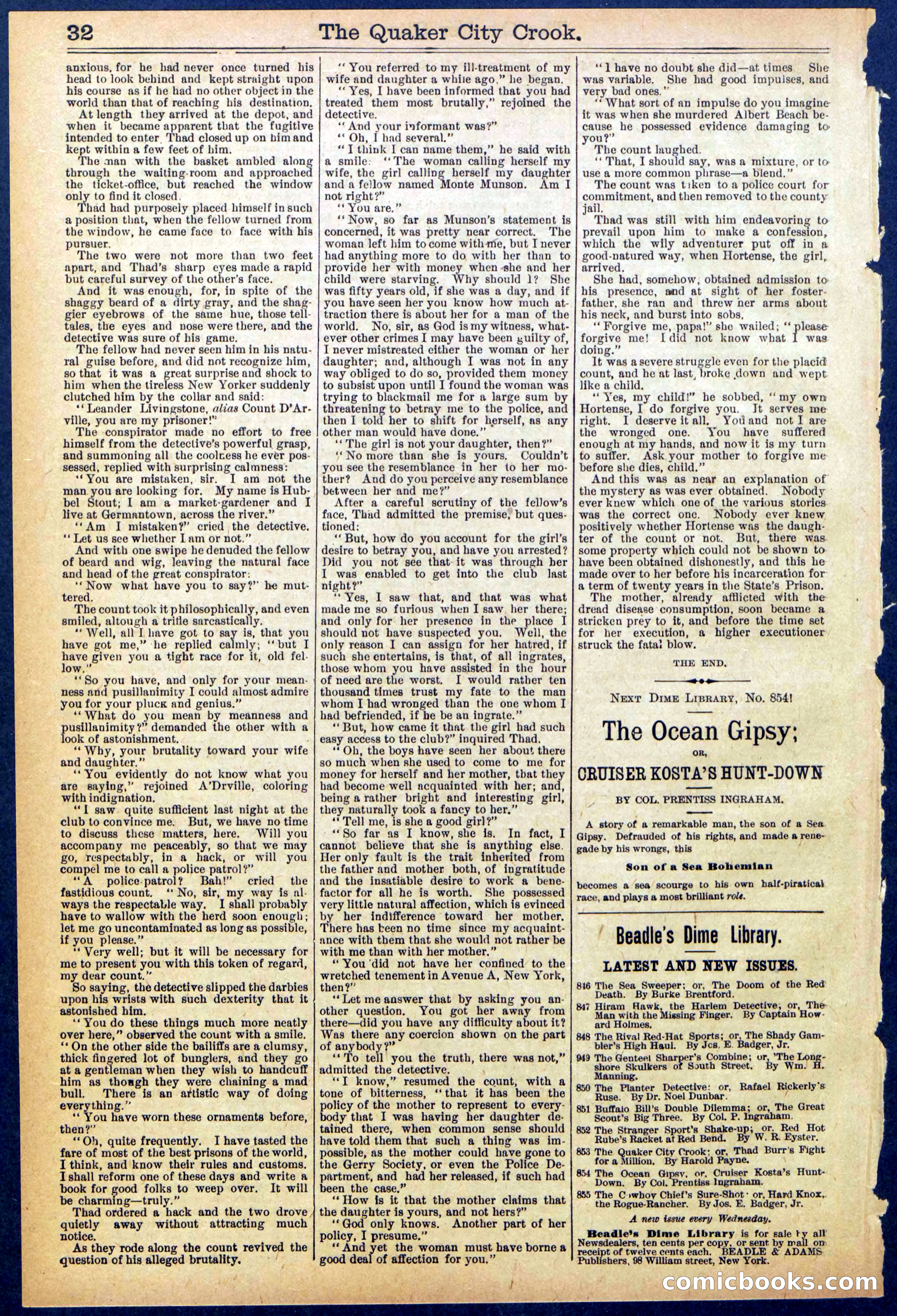 Beadle's New York Dime Library, No. 853 — page 32 of 32